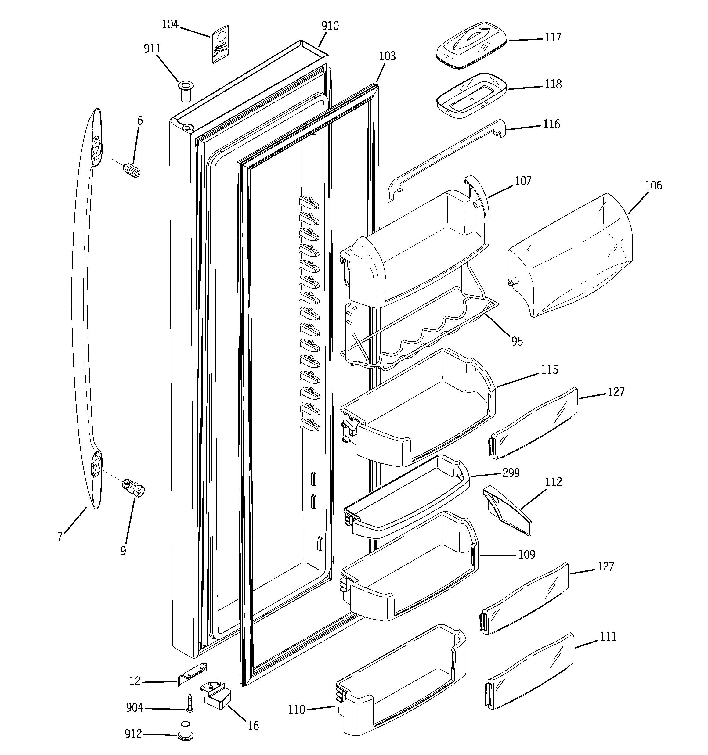 GE PCE23VGXEFSS fresh food door diagram