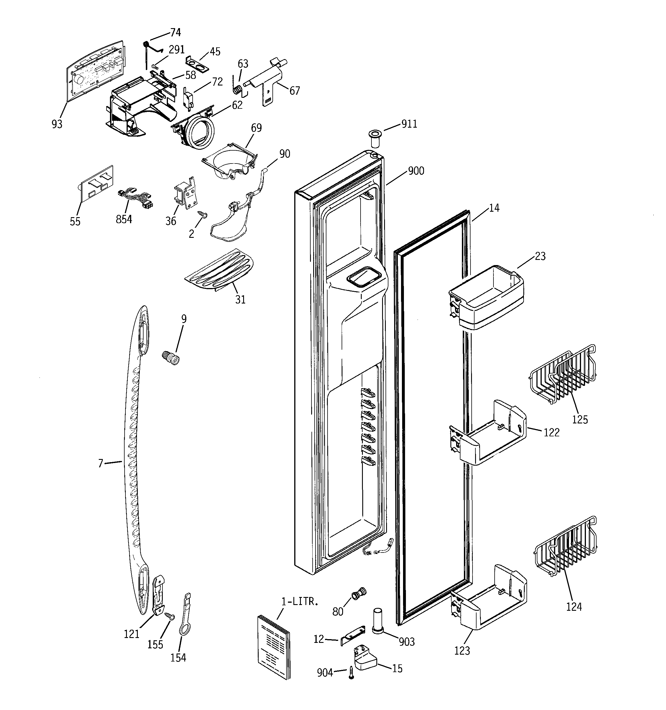 GE PCK23VHXEFCC freezer door diagram