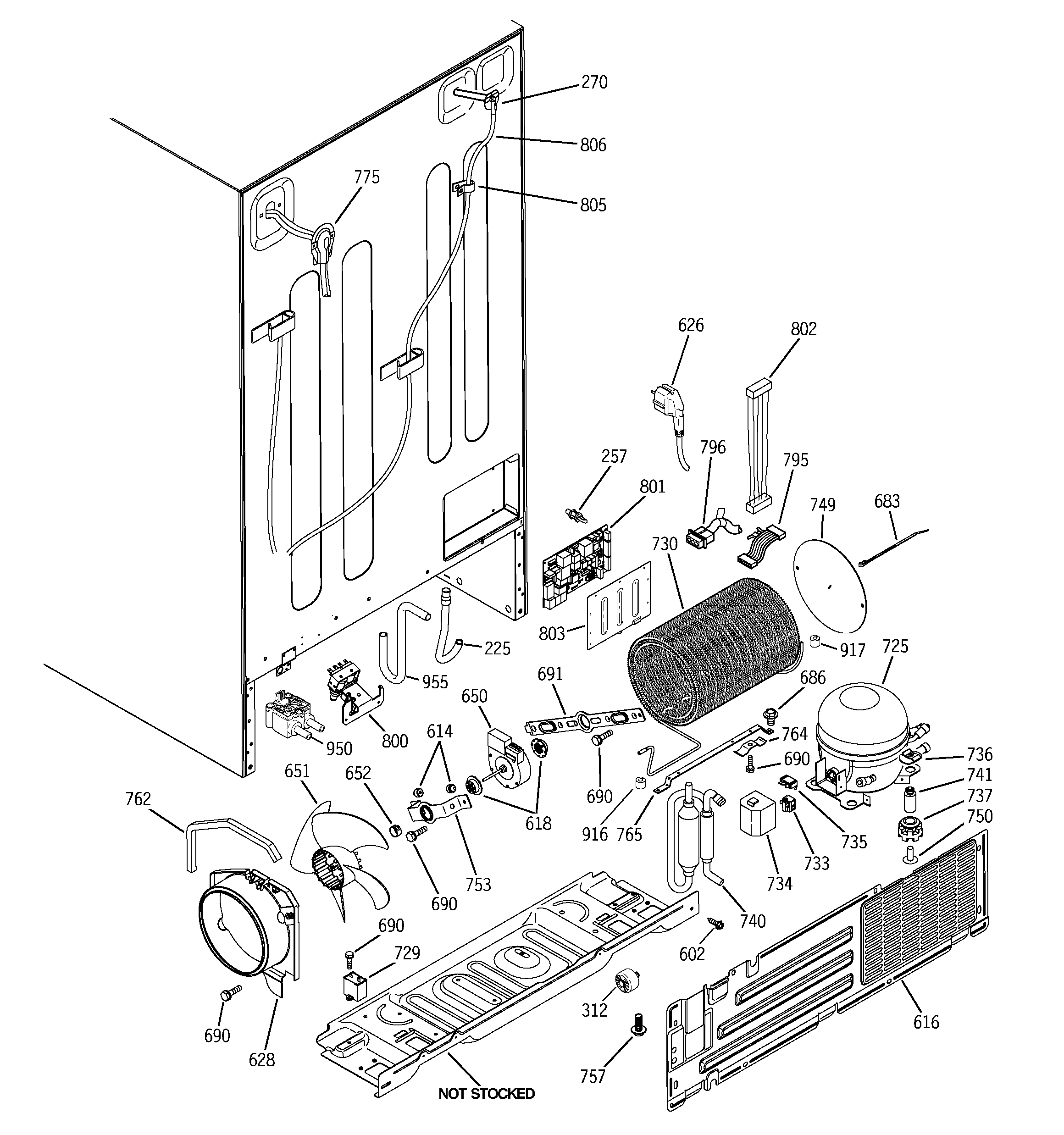 GE PCK23VHXEFCC sealed system & mother board diagram