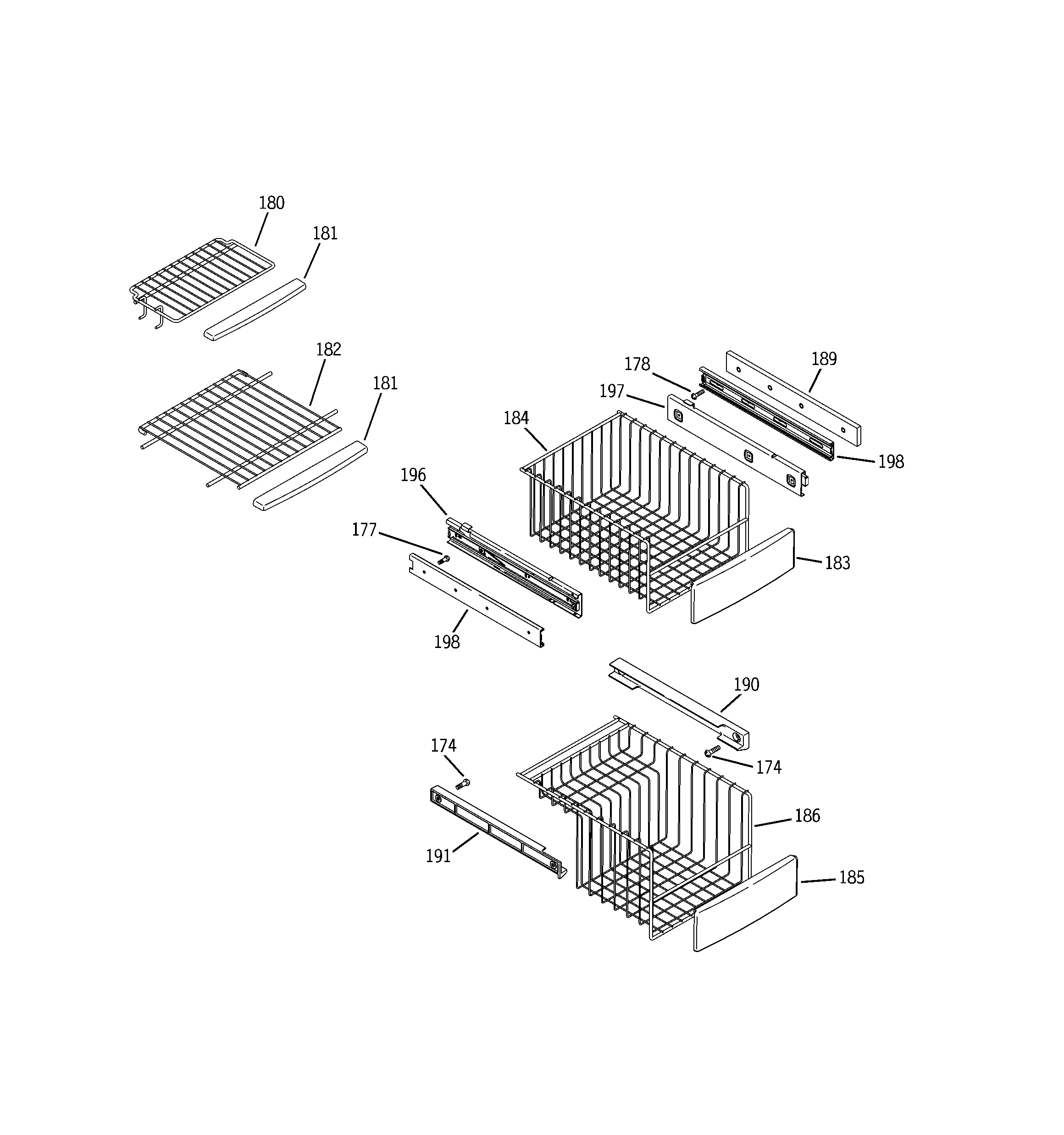 GE PCK23VHXEFCC freezer shelves diagram