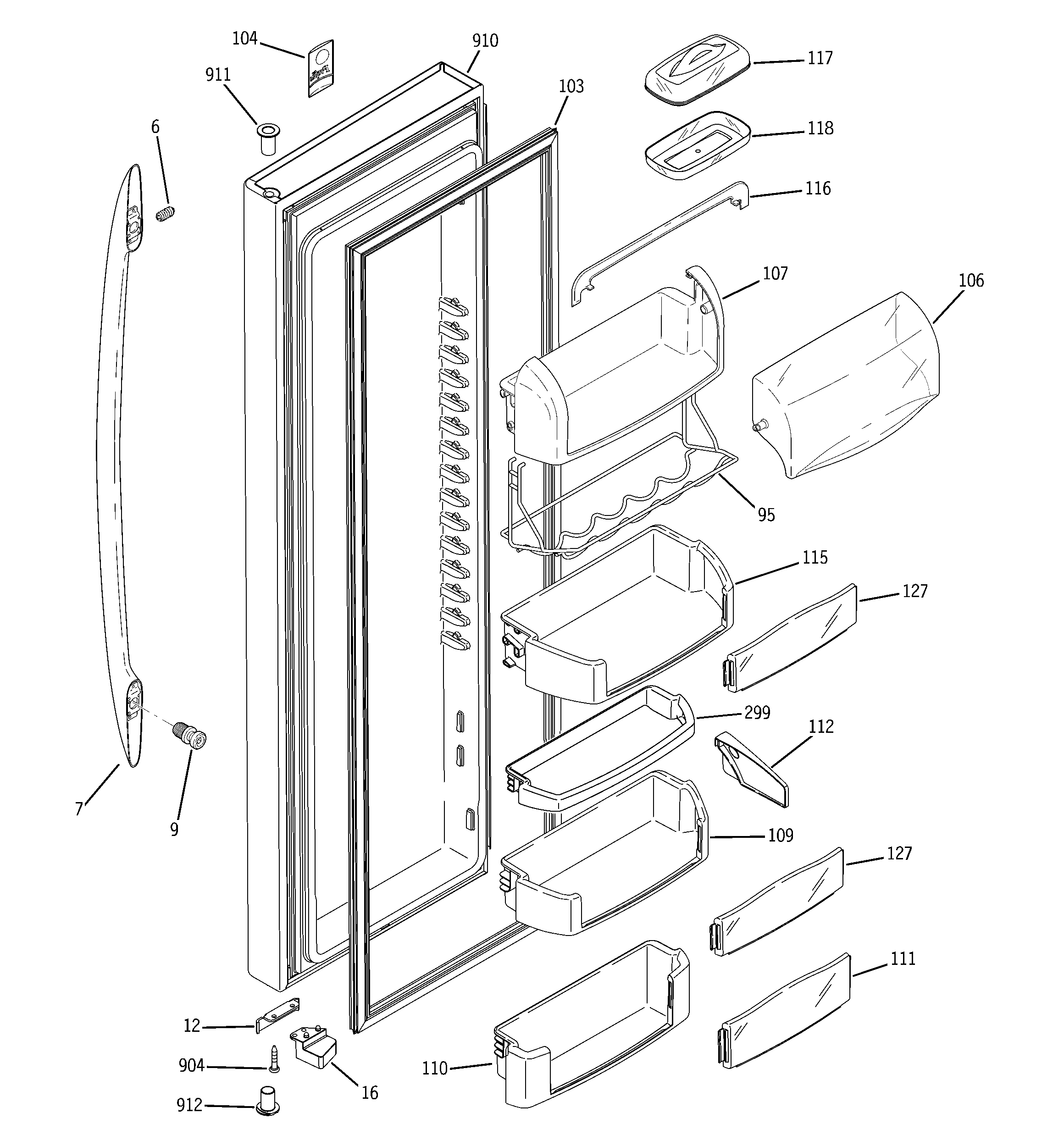GE PCU23TGXEFSS fresh food door diagram