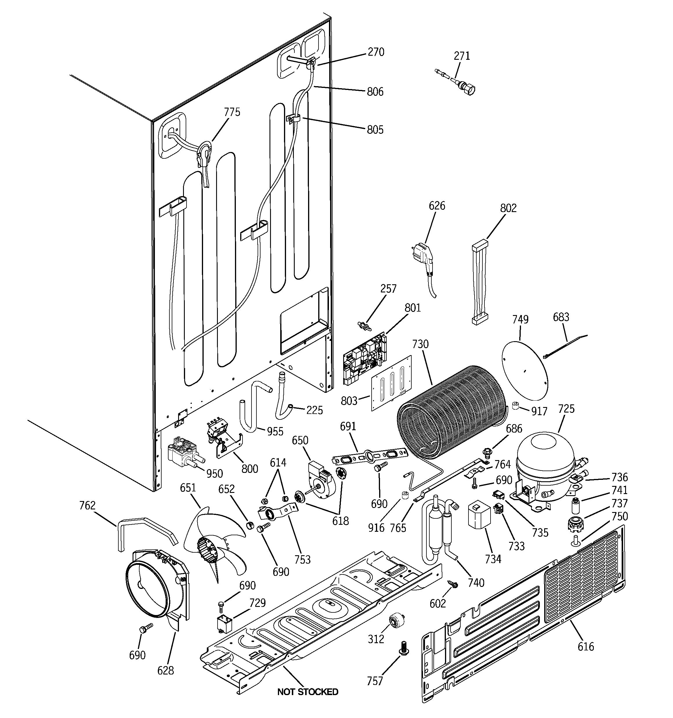 GE PCU23VGXEFSS sealed system & mother board diagram