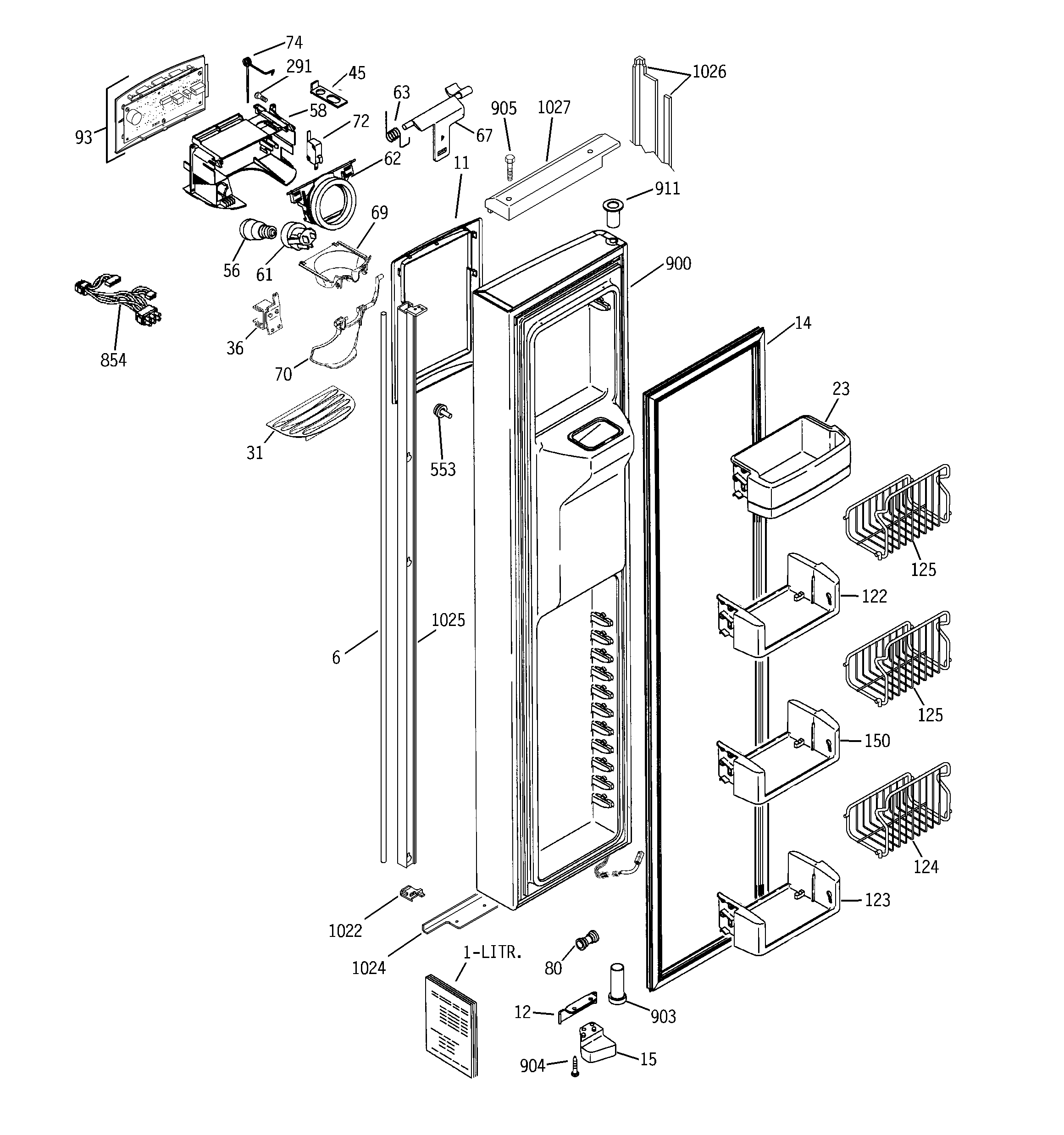 GE PIE23NGTLFBB freezer door diagram