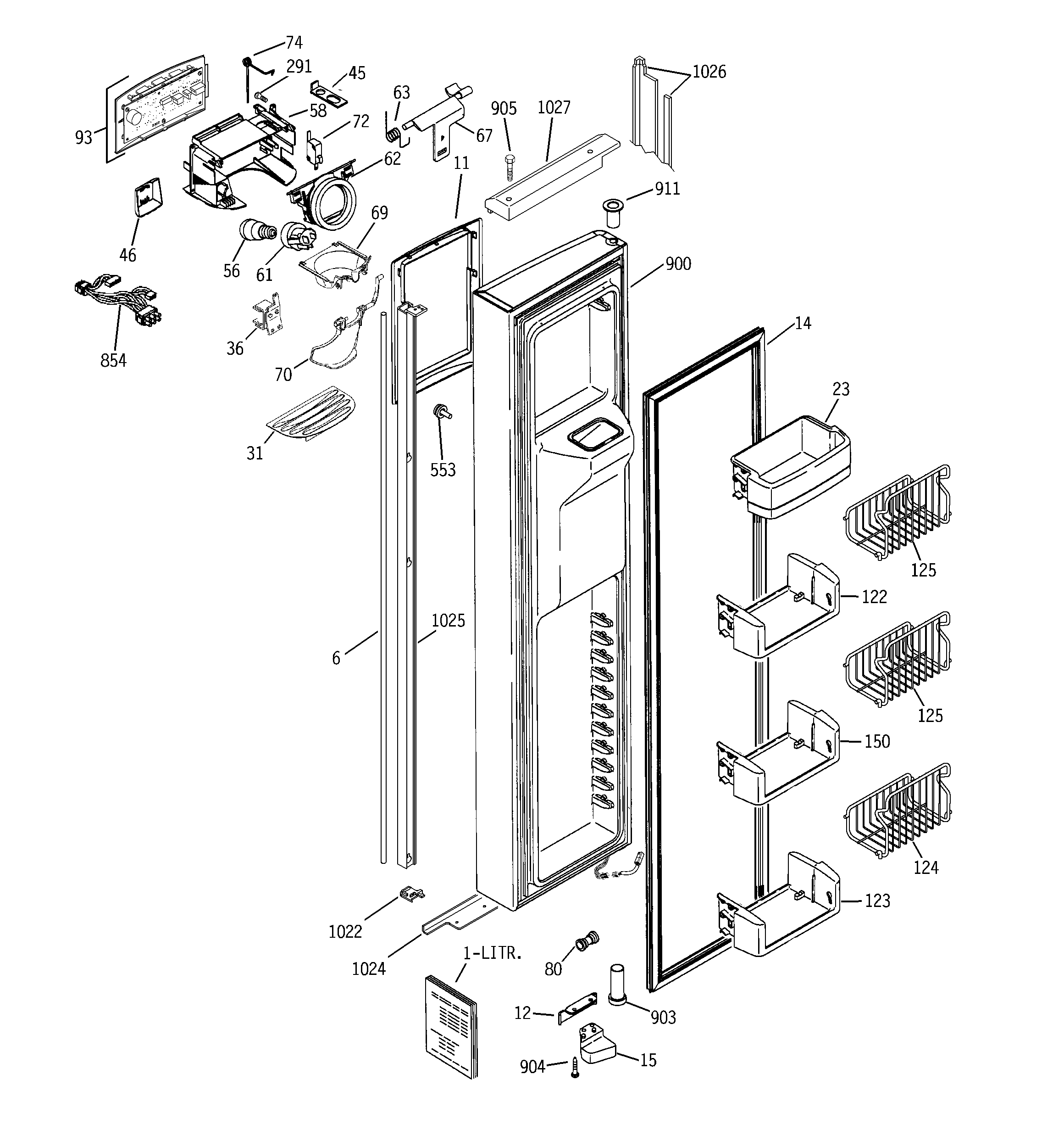 GE PIE23NGTLFKB freezer door diagram