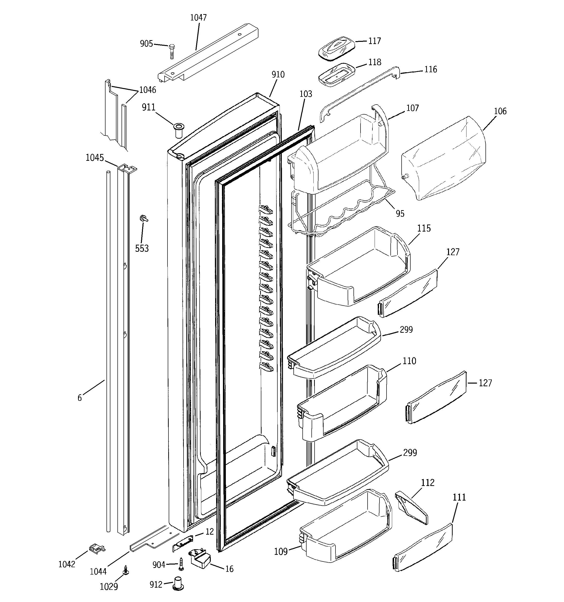 GE PIE23NGTLFKB fresh food door diagram