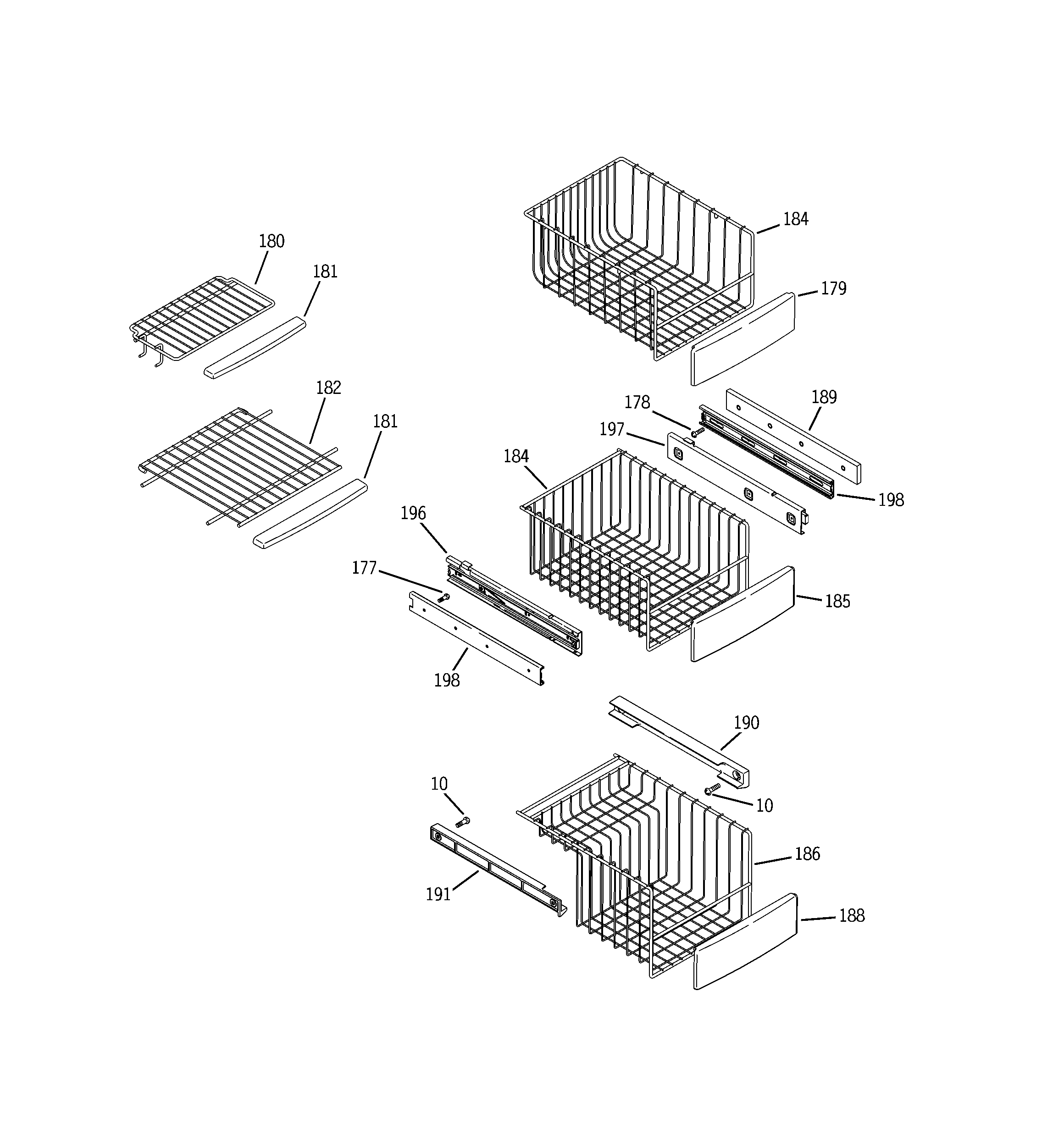 GE PIE23NGTLFKB freezer shelves diagram