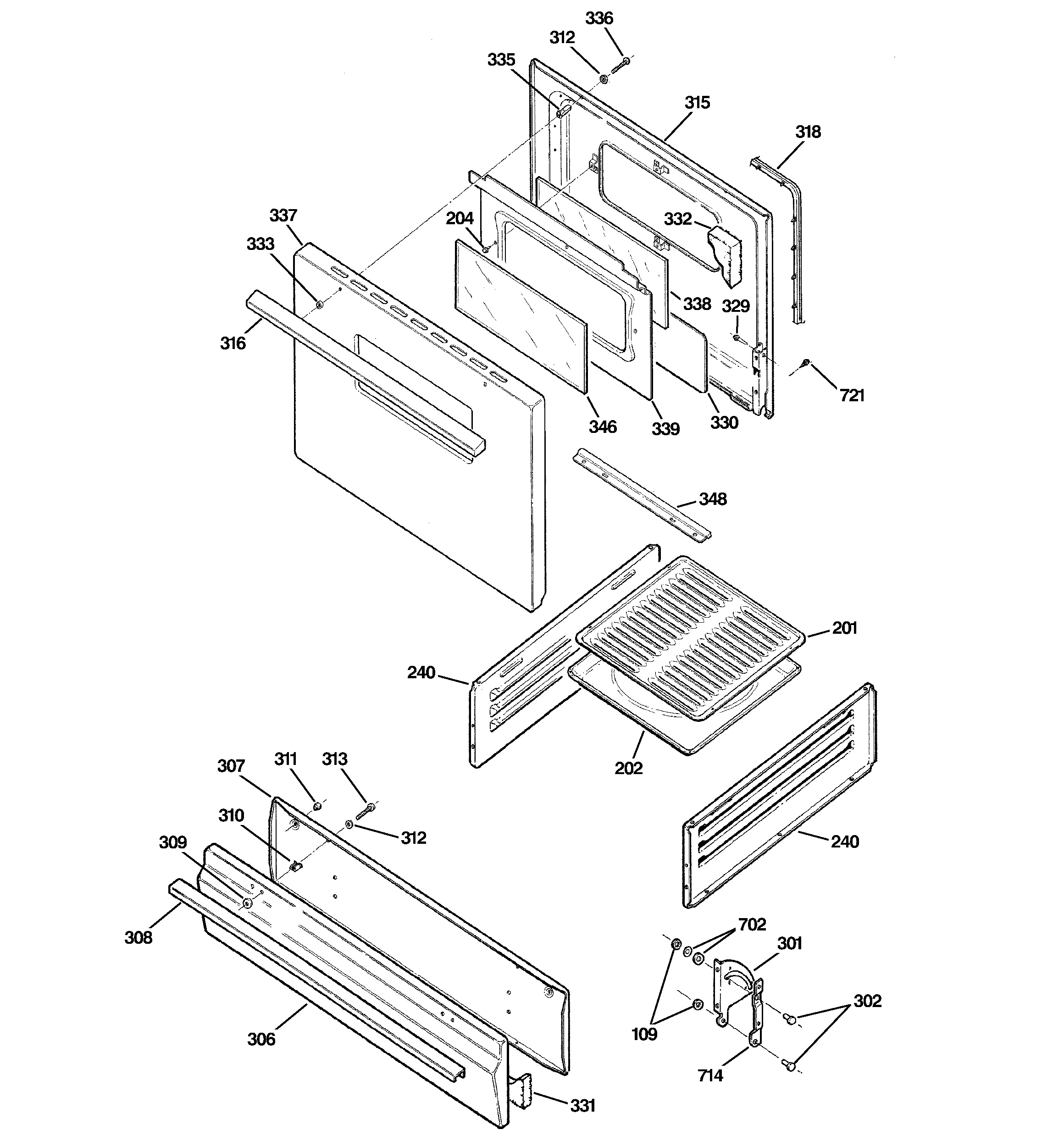 GE AGBS300PJ6WW door & drawer parts diagram