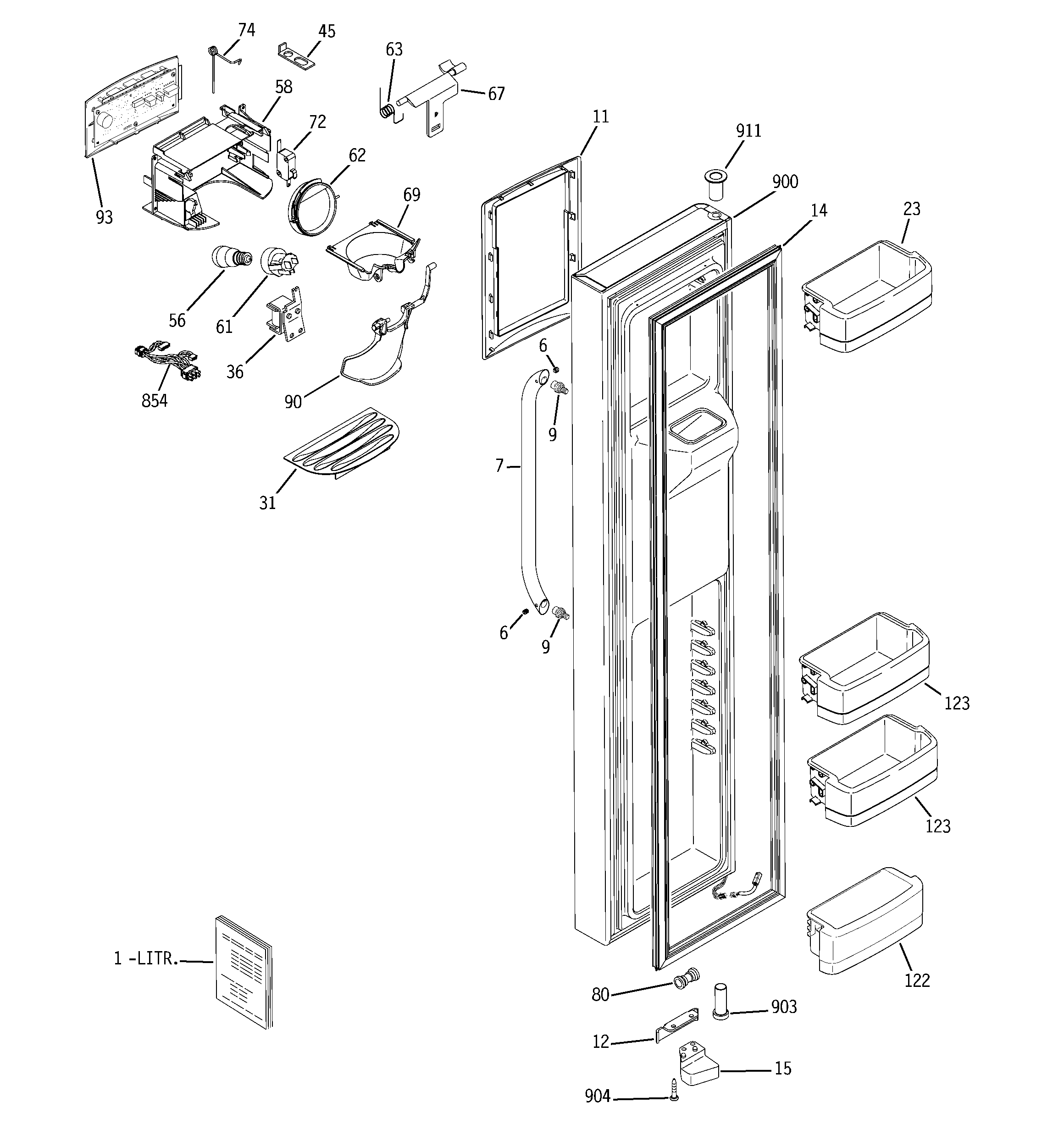 GE GSHS5KGXDCSS freezer door diagram