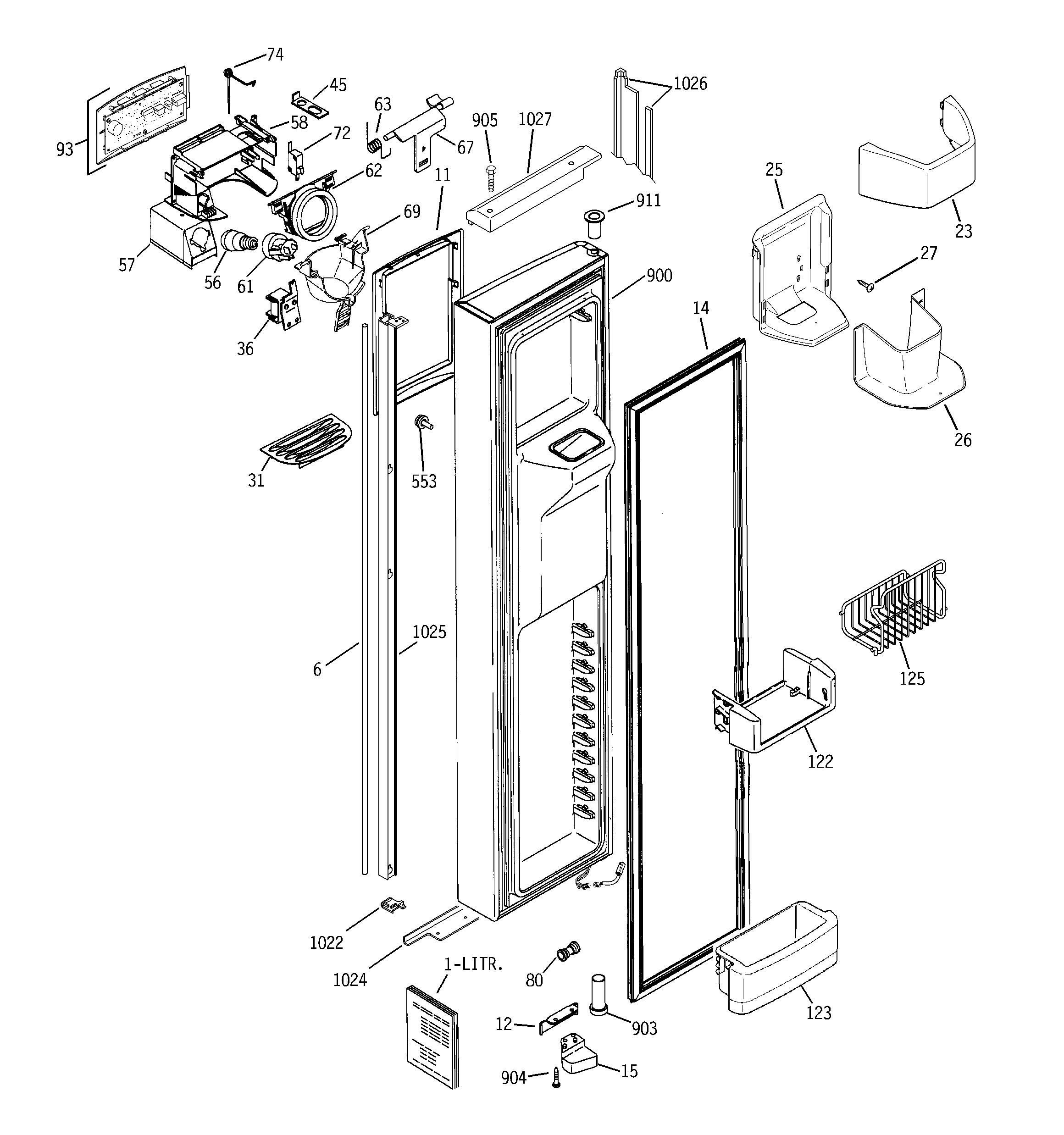 GE PSI23MGTABV freezer door diagram