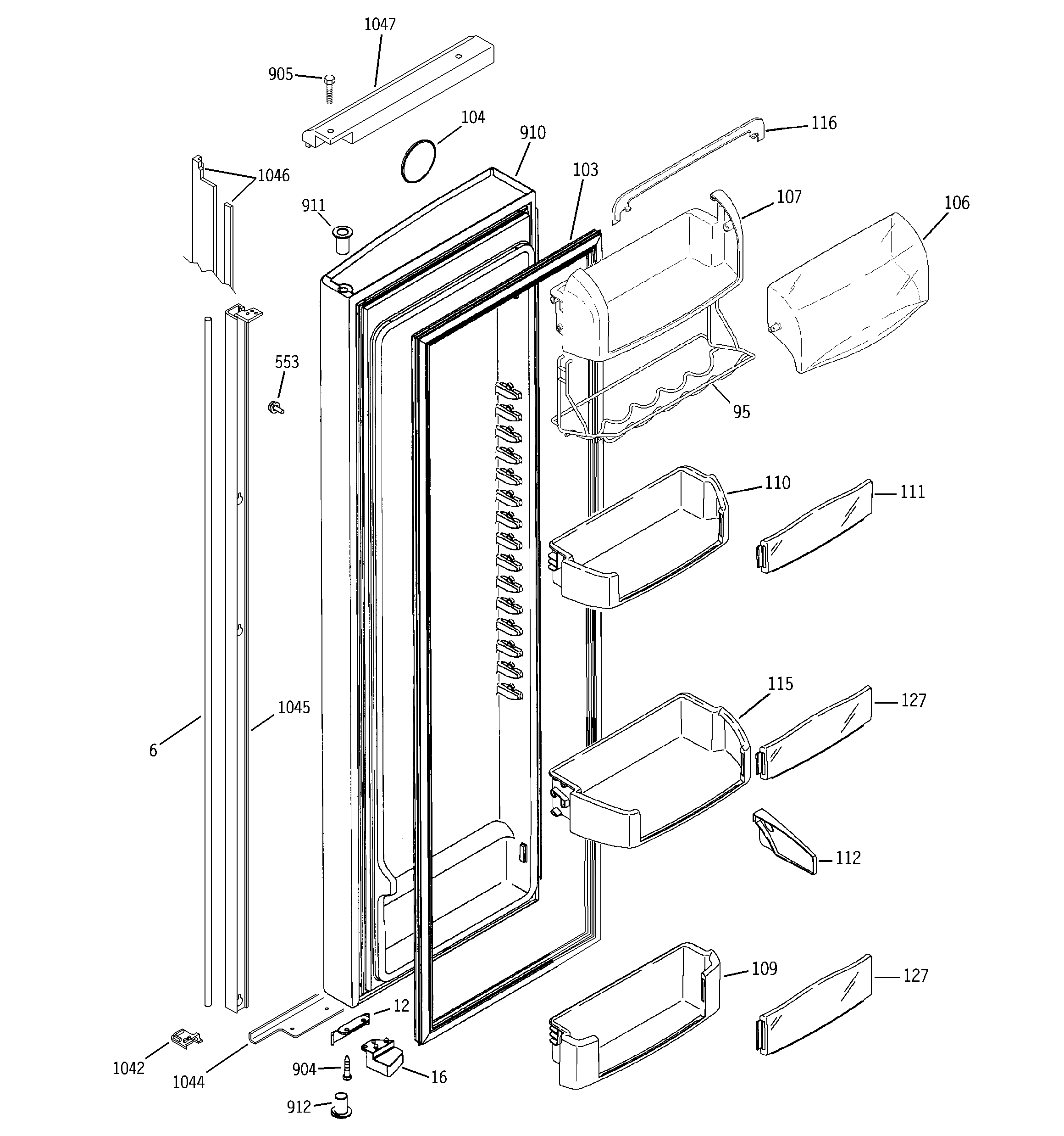 GE PSI23MGTABV fresh food door diagram