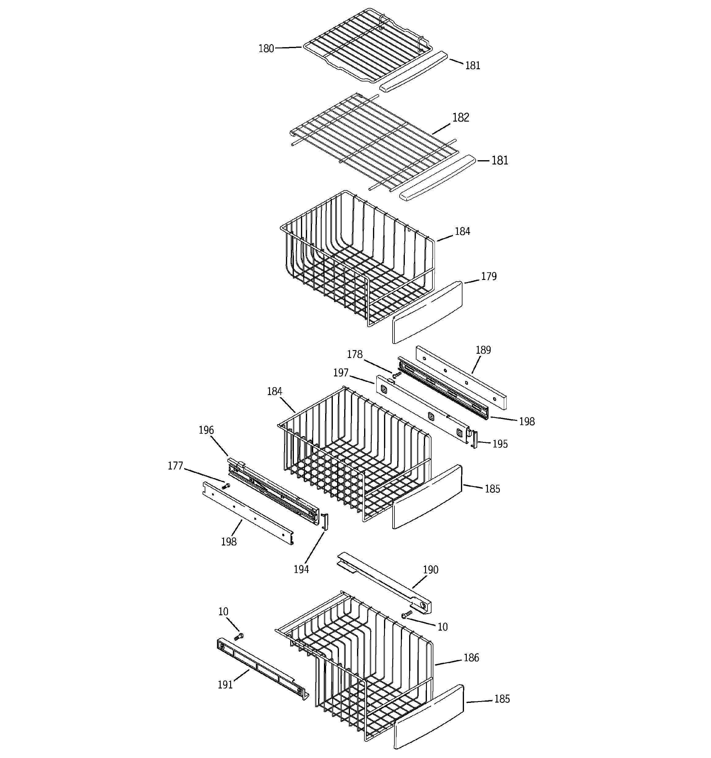 GE PSI23MGTABV freezer shelves diagram