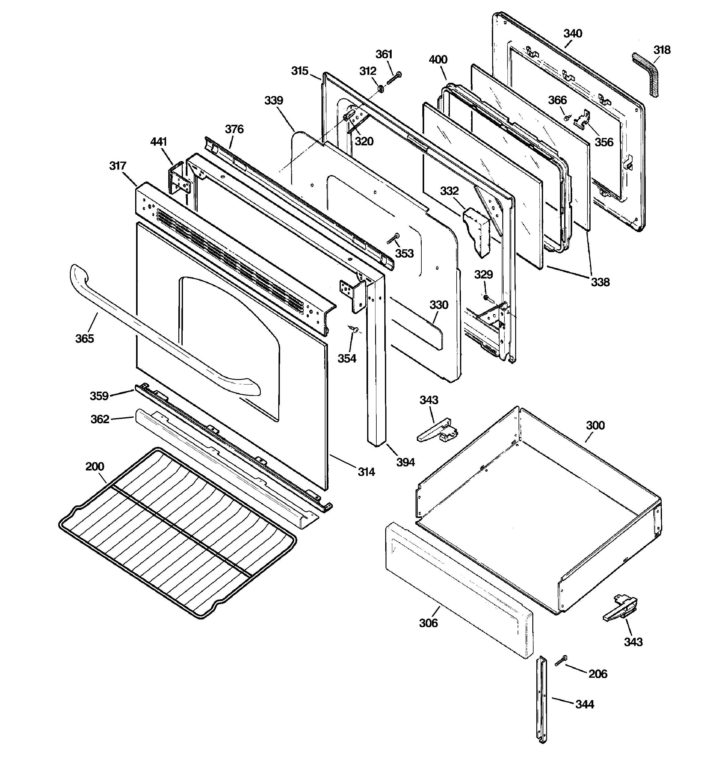 GE JGB281DER4CC door & drawer parts diagram