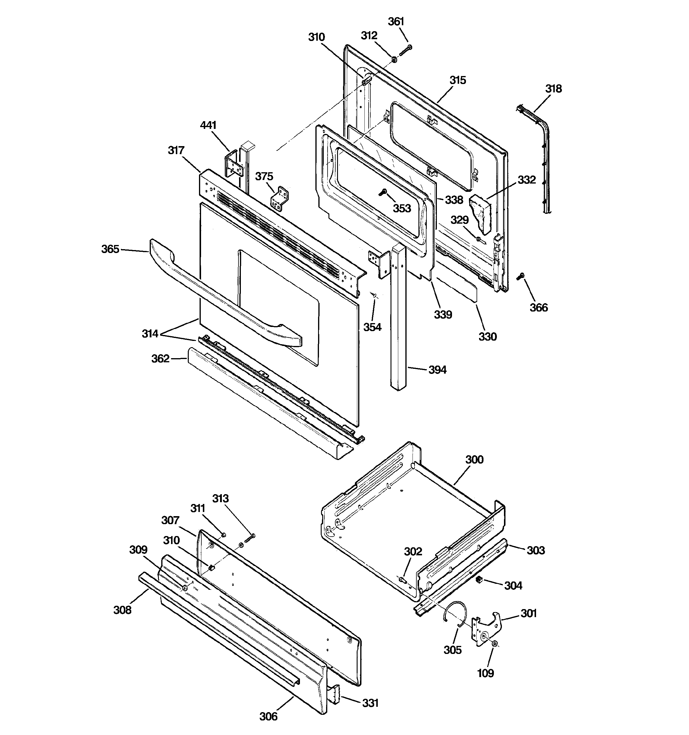 Hotpoint RGB540SEP5SA door & drawer parts diagram