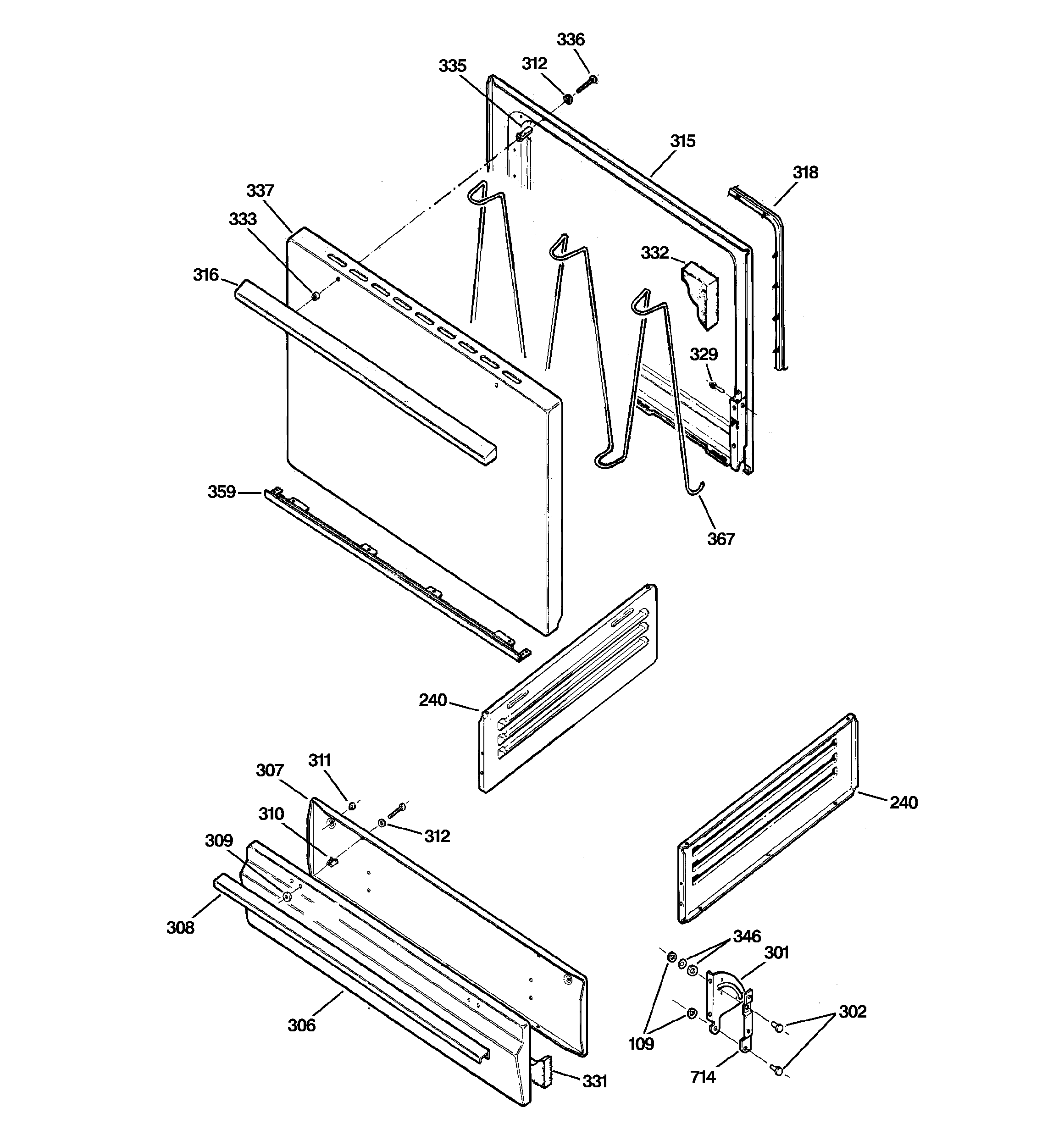 Hotpoint RGB524PET1CT door & drawer parts diagram