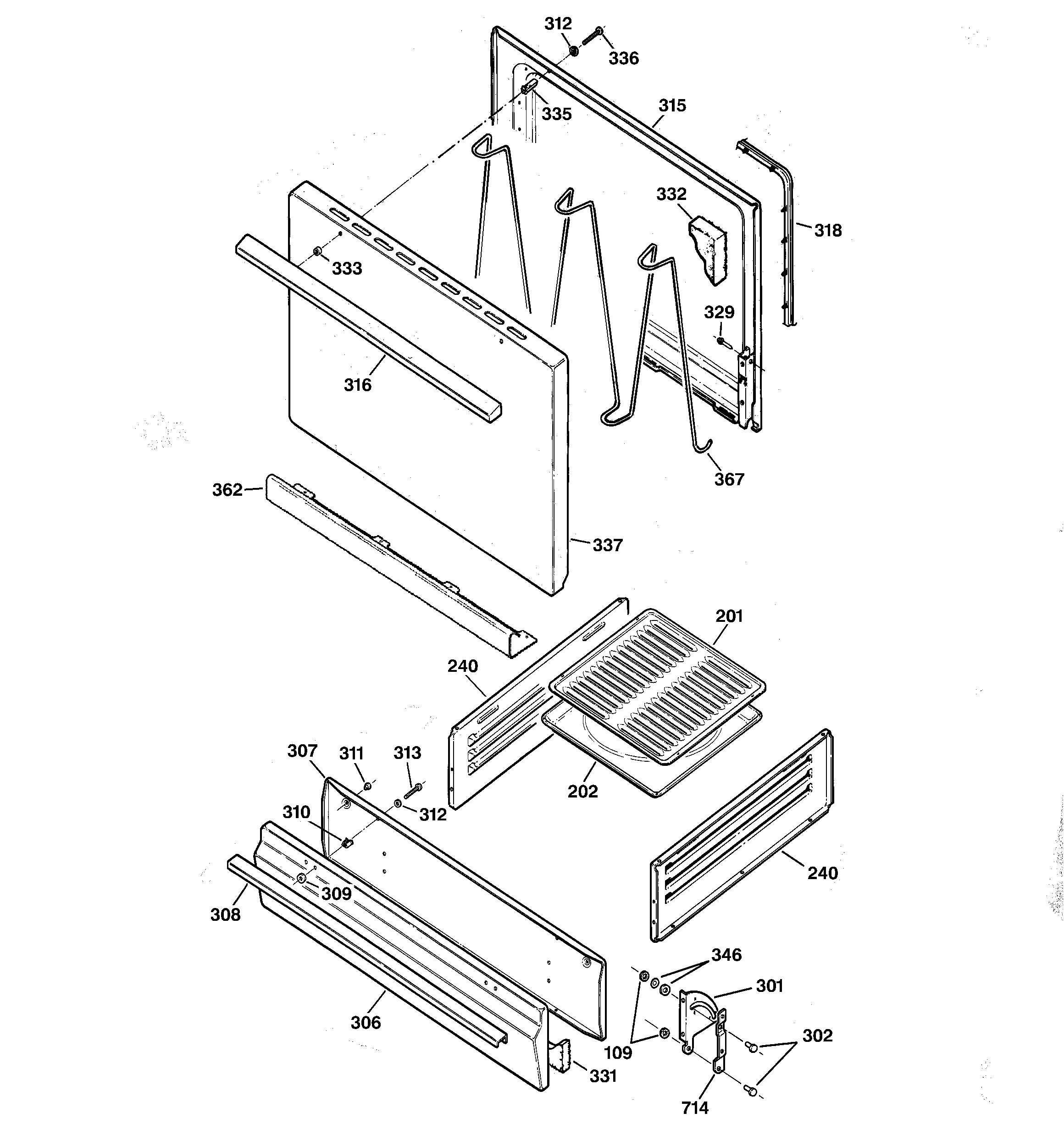 Kenmore 36270250606 door & drawer parts diagram
