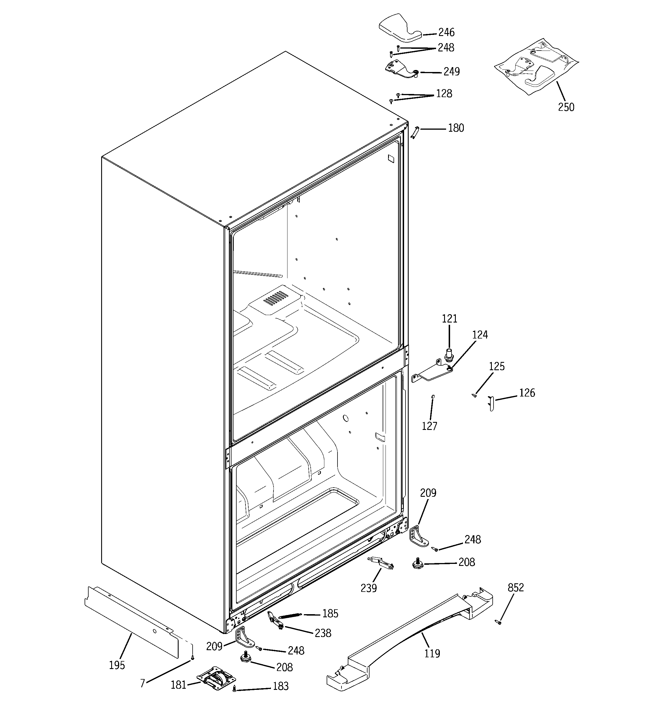 GE GDSC3KCYCWW case parts diagram