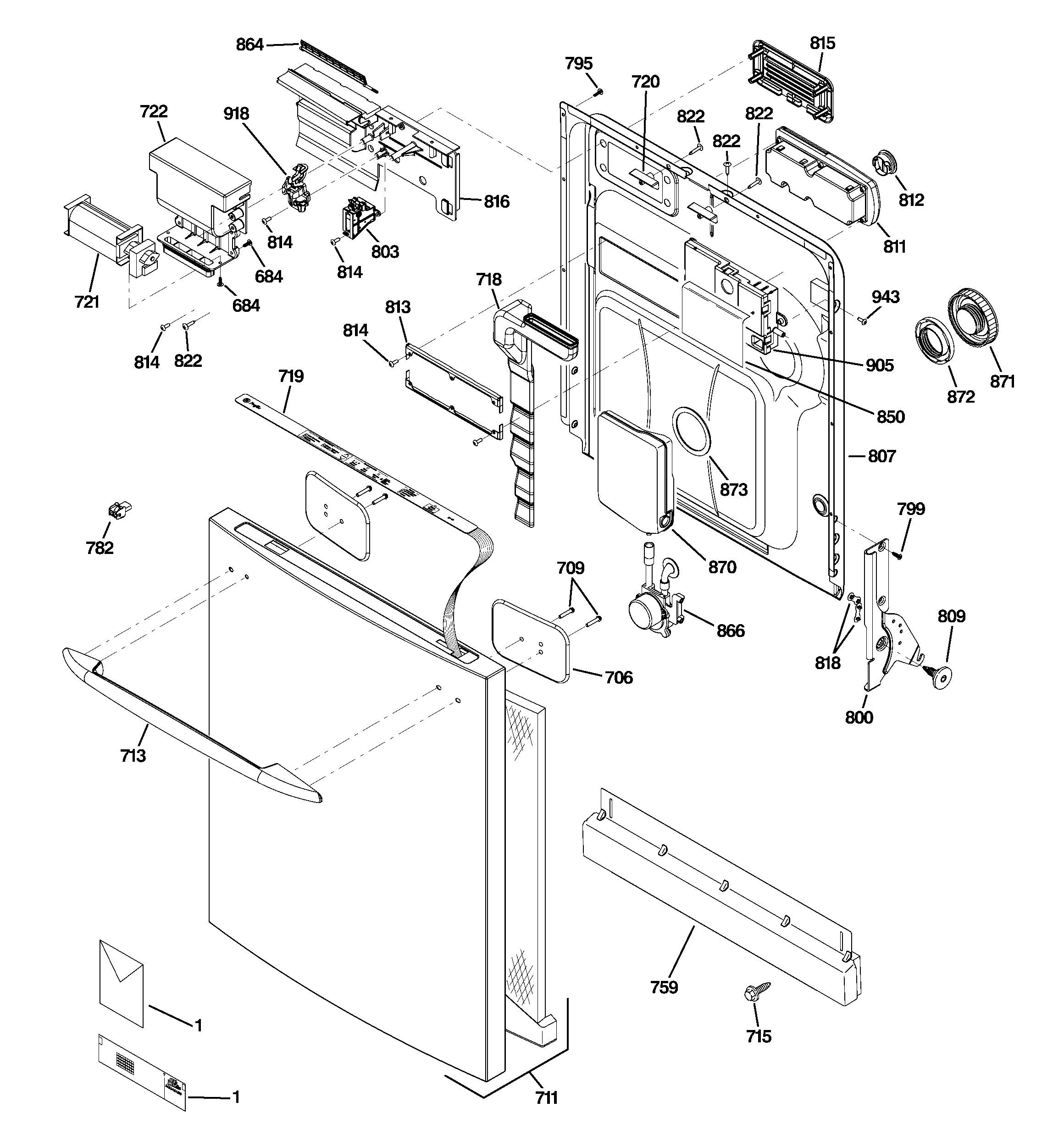 GE PDWT300R10WW escutcheon & door assembly diagram
