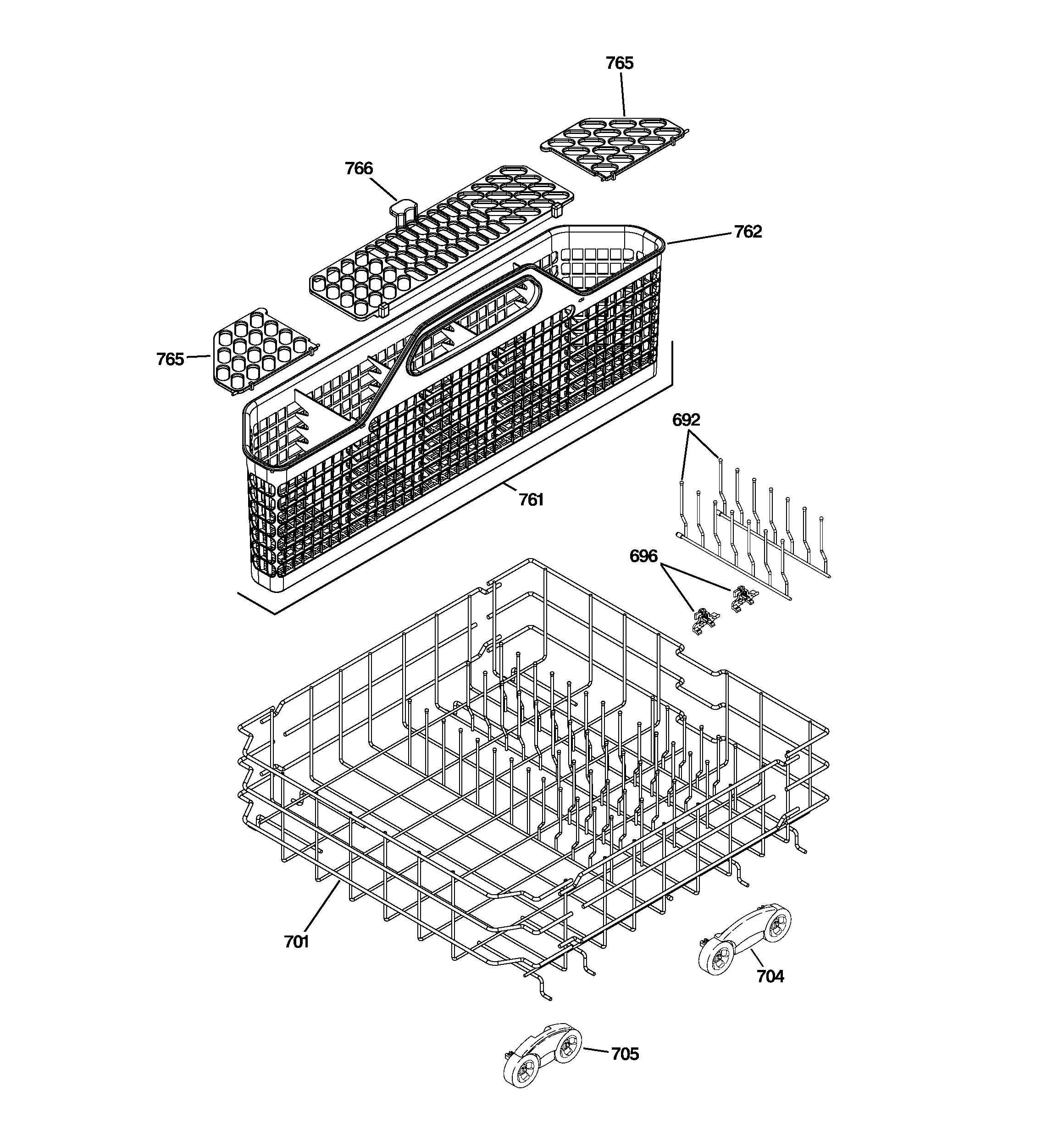 GE PDWT300R10WW lower rack assembly diagram
