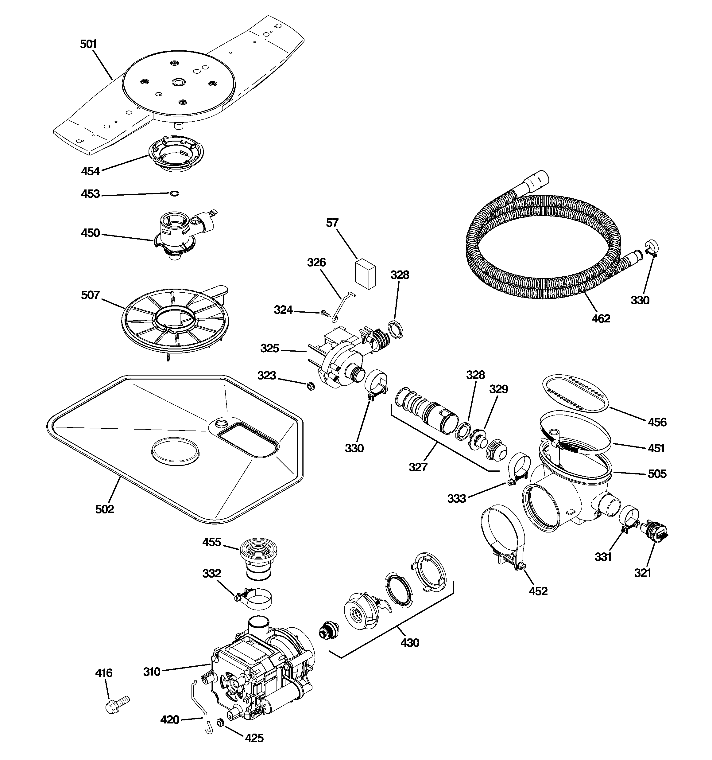 GE PDWT300R10WW motor-pump mechanism diagram