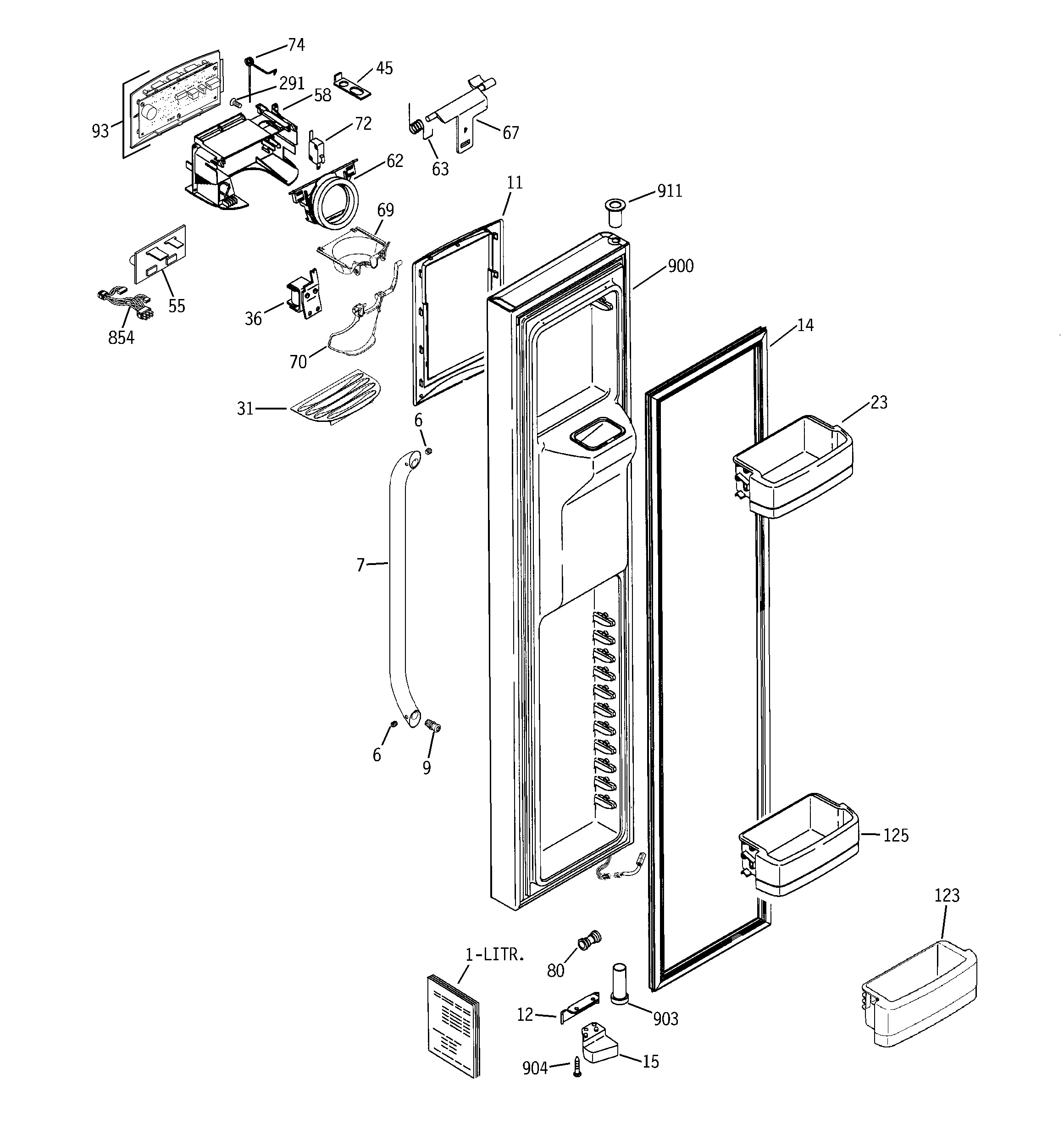 GE GCE23LHYCFWW freezer door diagram
