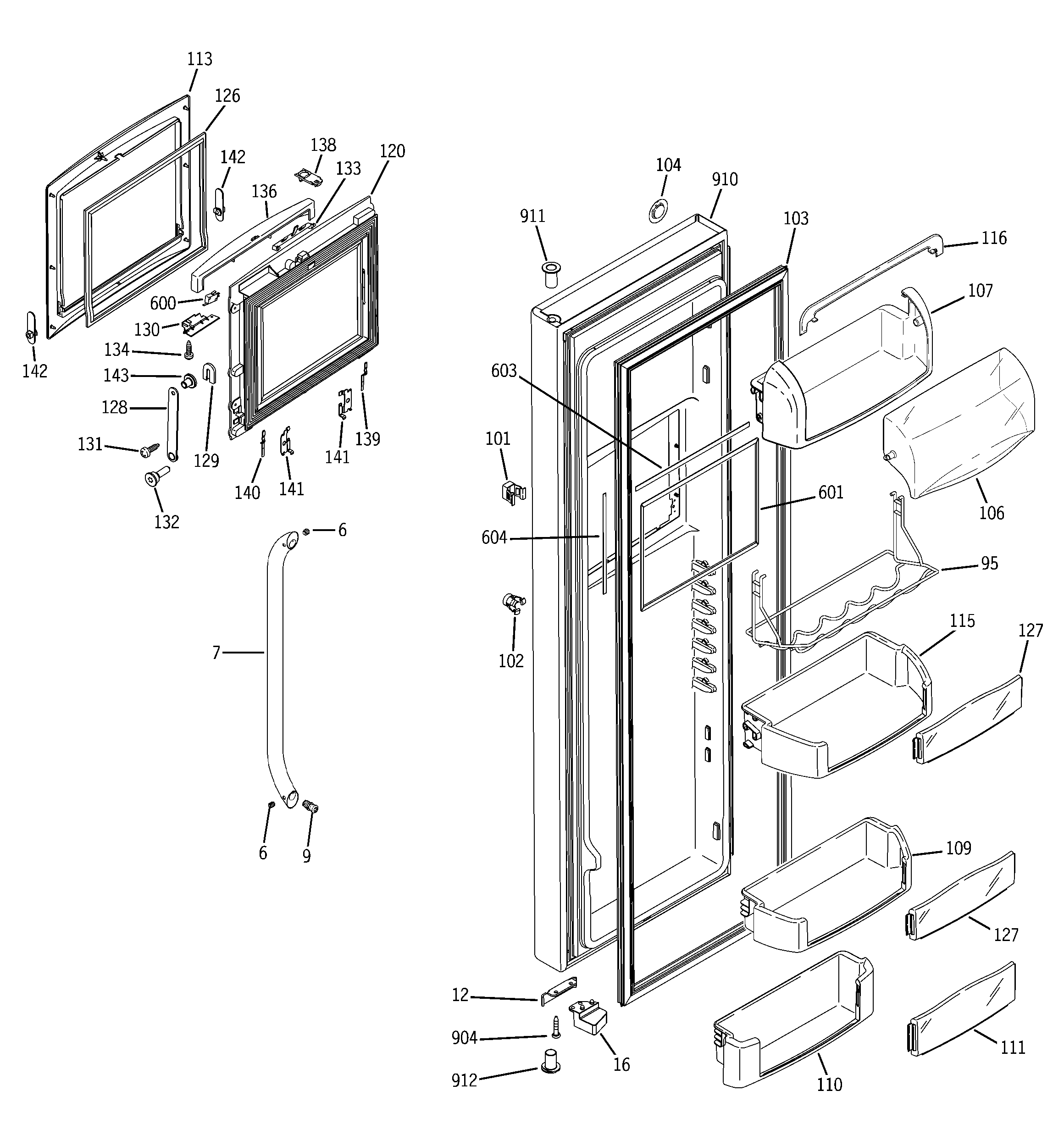 GE GCE23LHYCFWW fresh food door diagram
