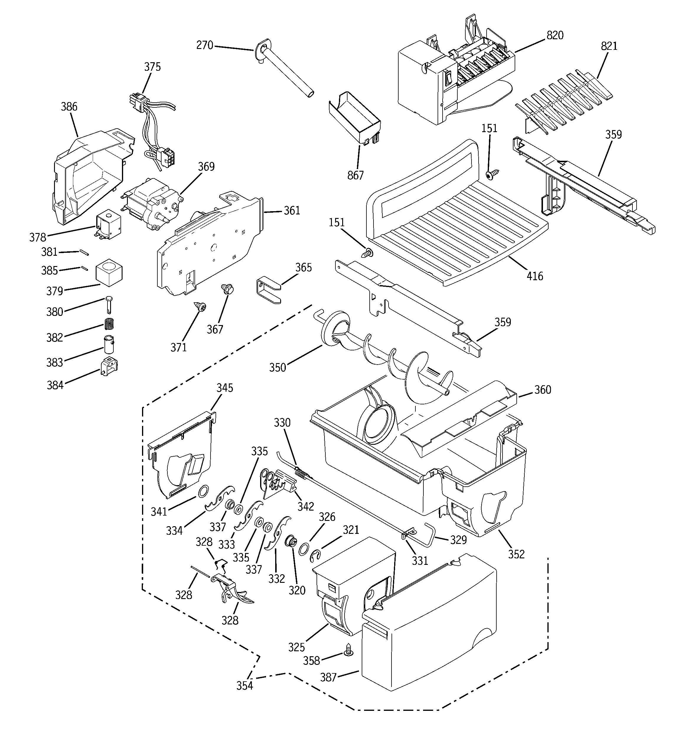 GE GCE23LHYCFWW ice maker & dispenser diagram