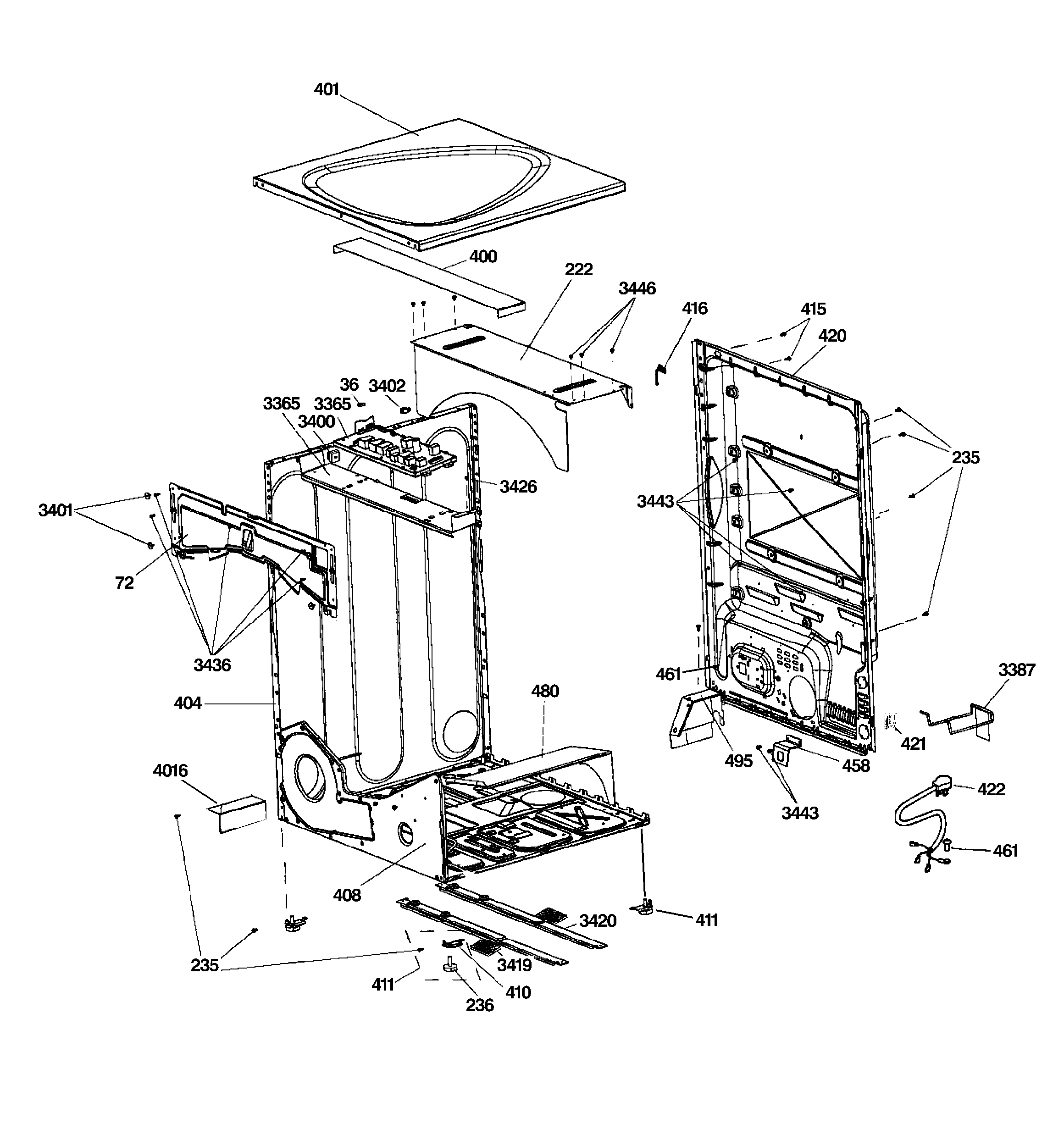 GE PFDN445GL1MG cabinet & top panel diagram