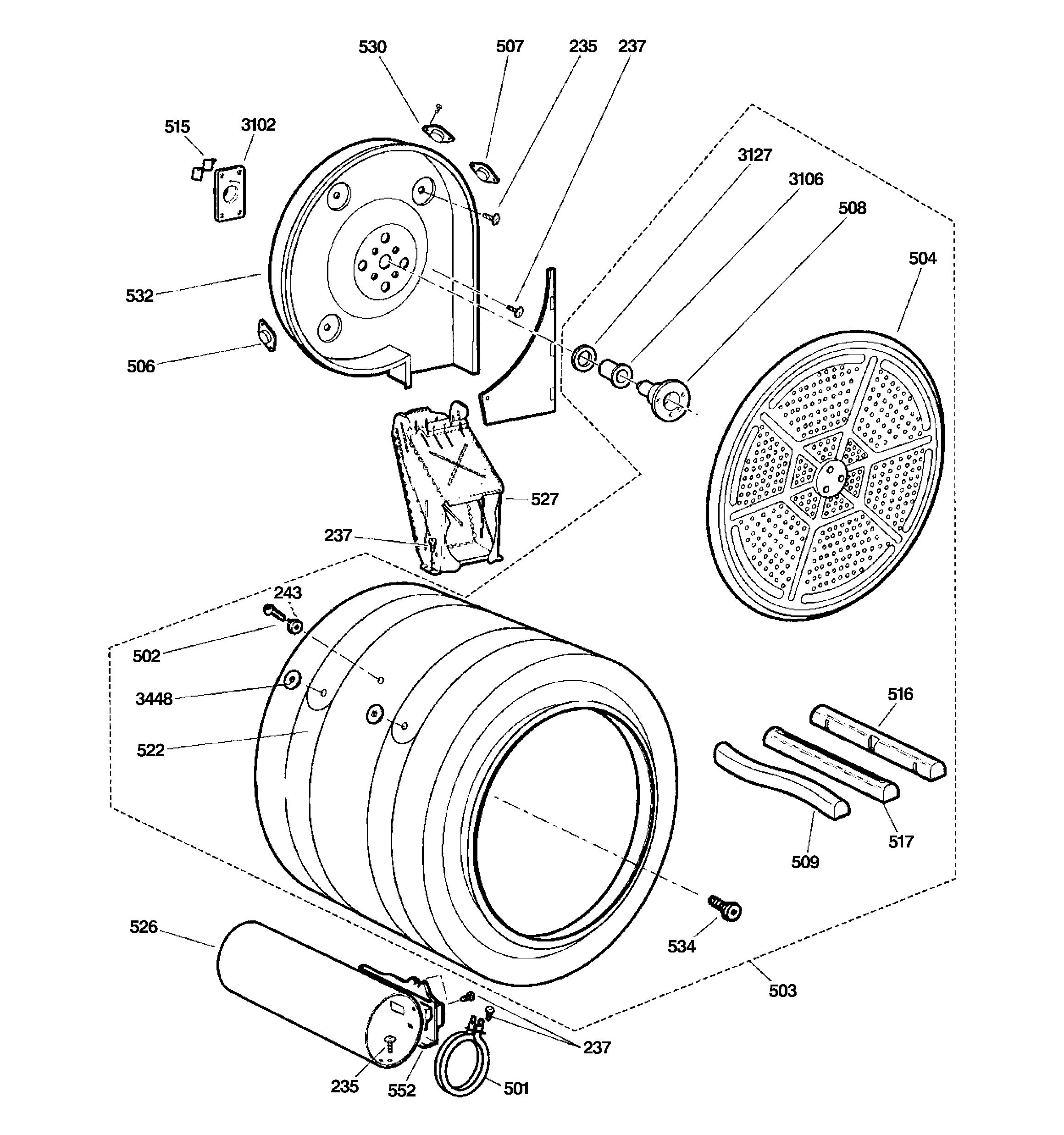 GE PFDN445GL1MG drum diagram