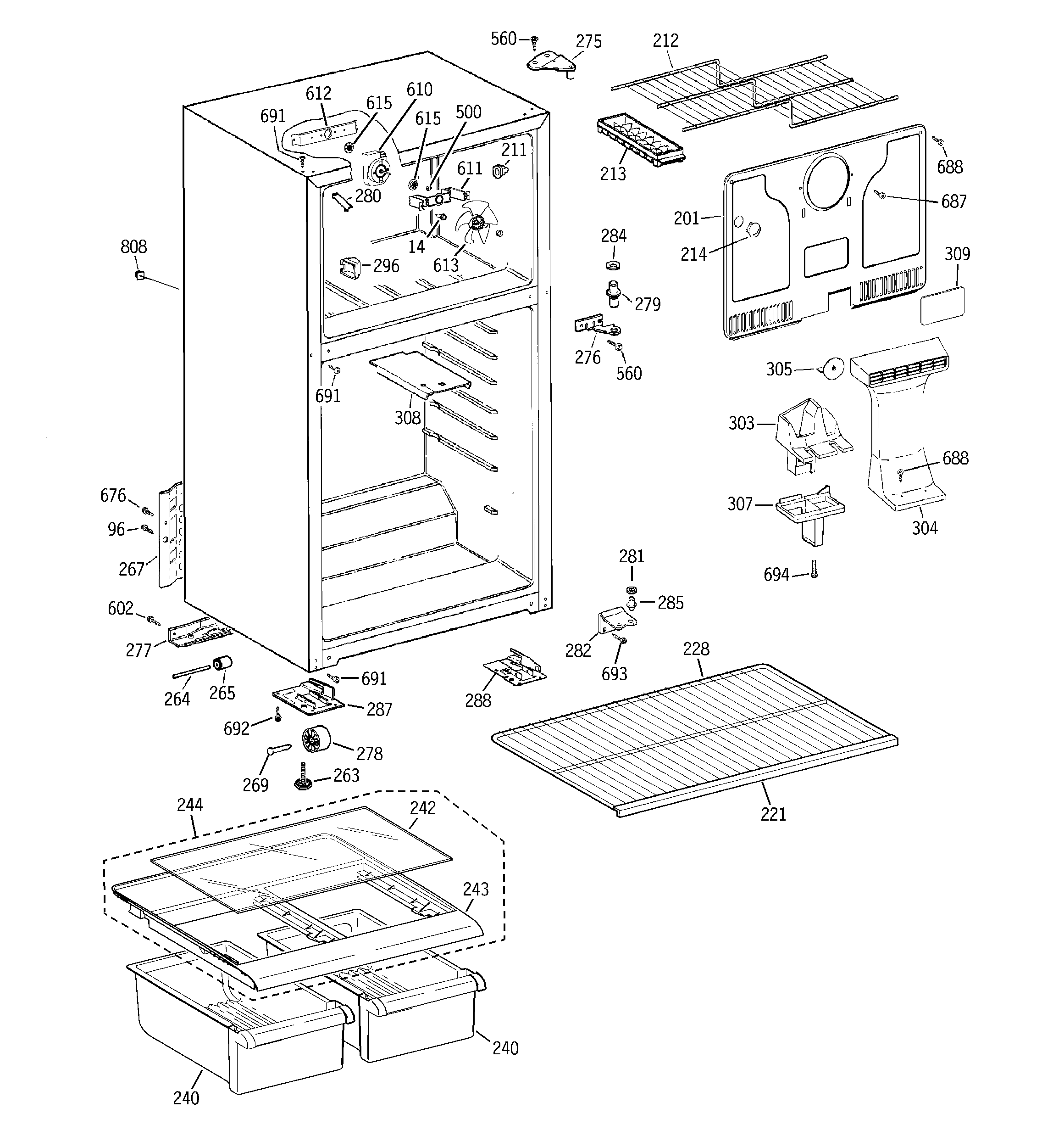 GE GTH17DBB4RWW cabinet diagram