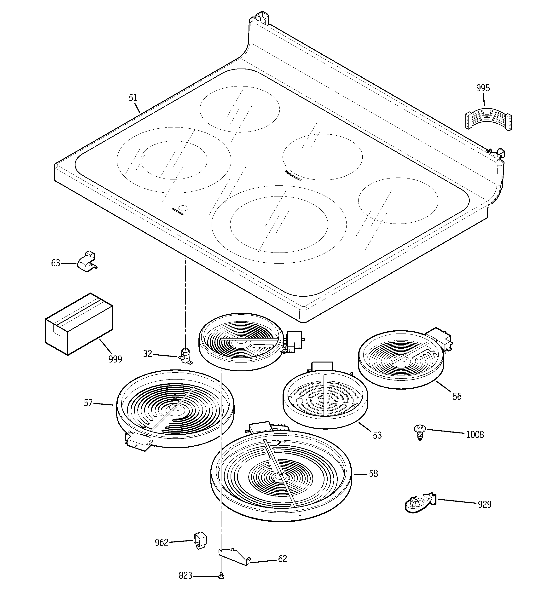 GE JCB850DT1WW cooktop diagram