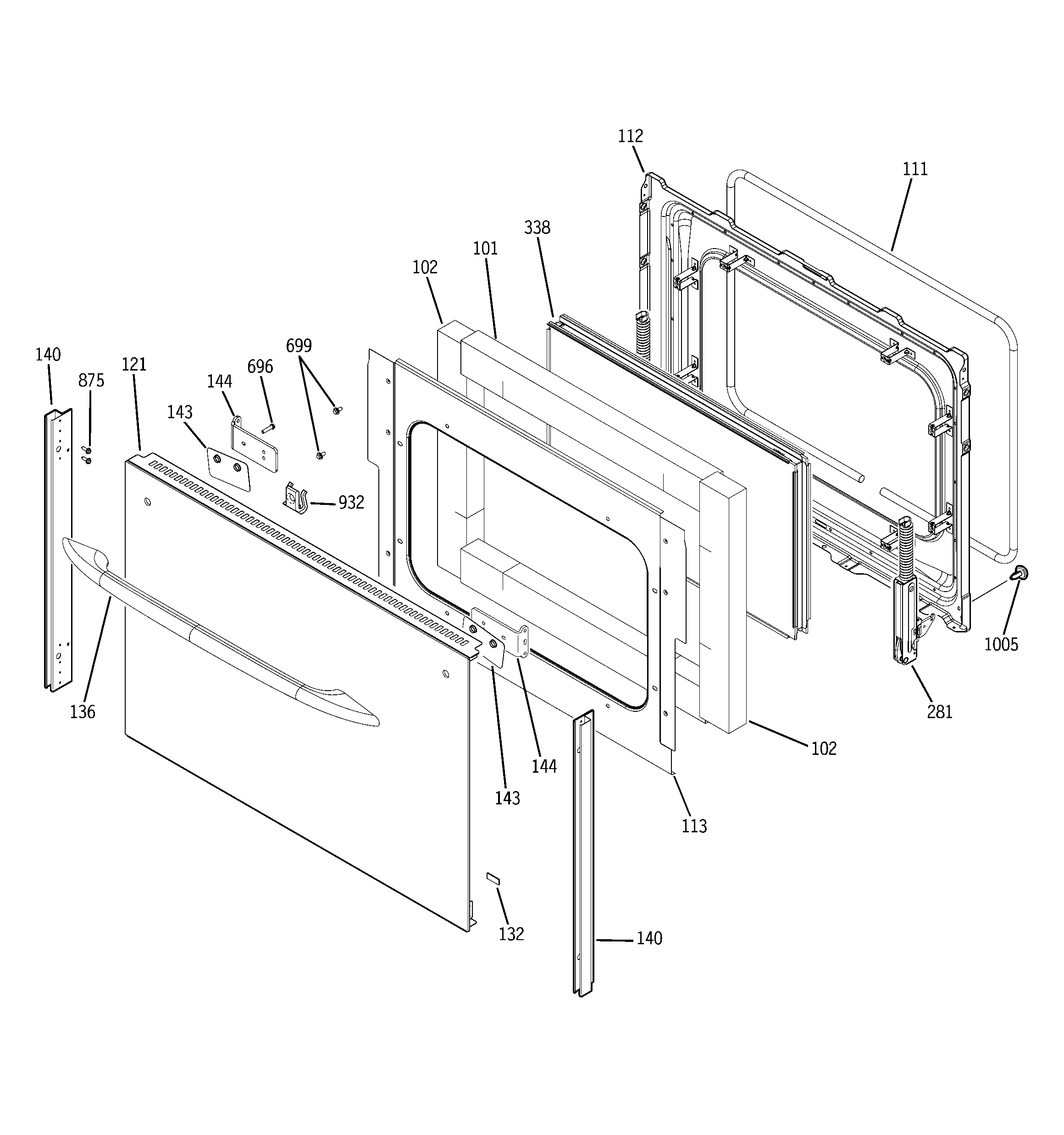 GE JCB850DT1WW lower door diagram