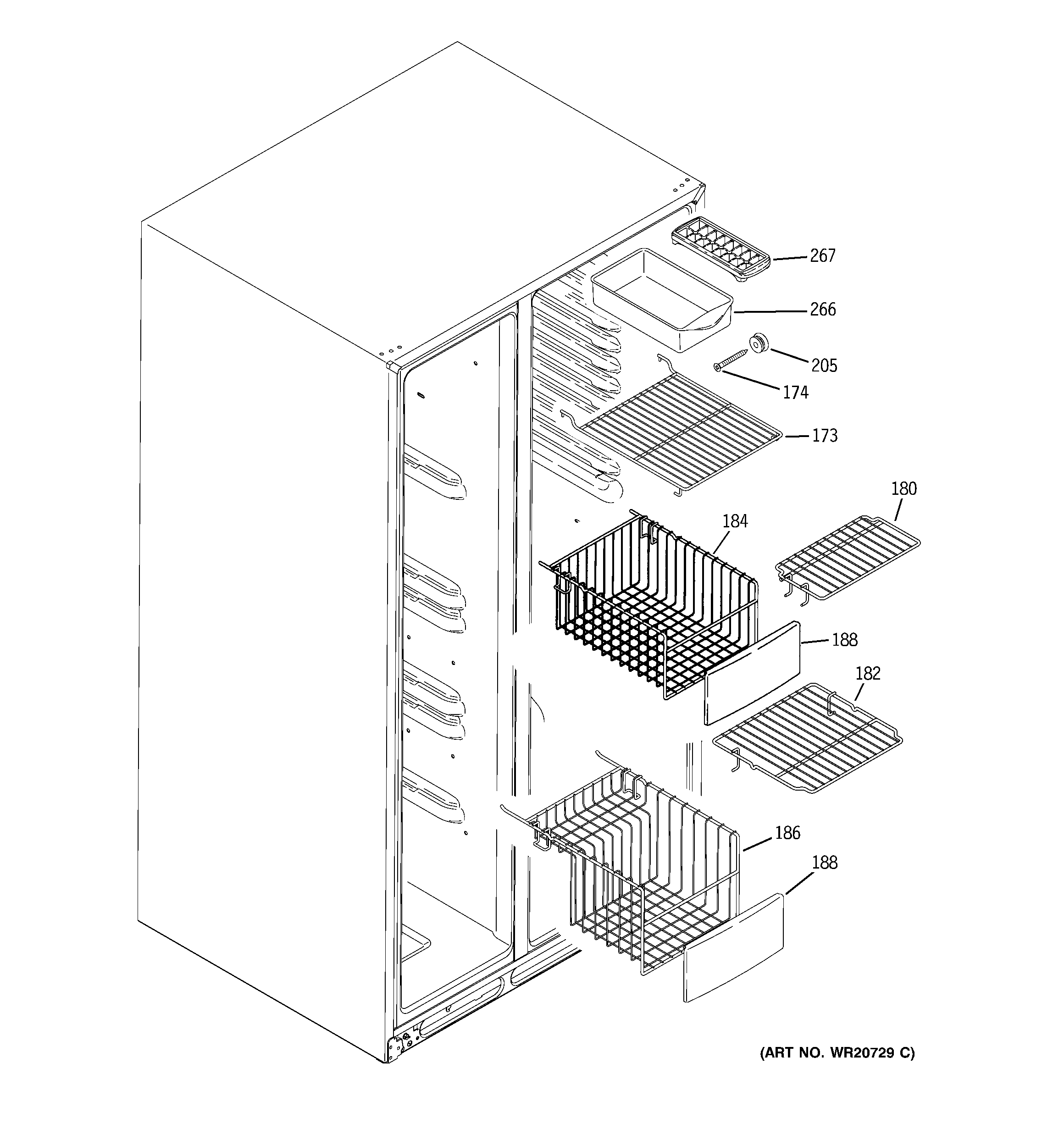 GE GCA23LBYAFWW freezer shelves diagram