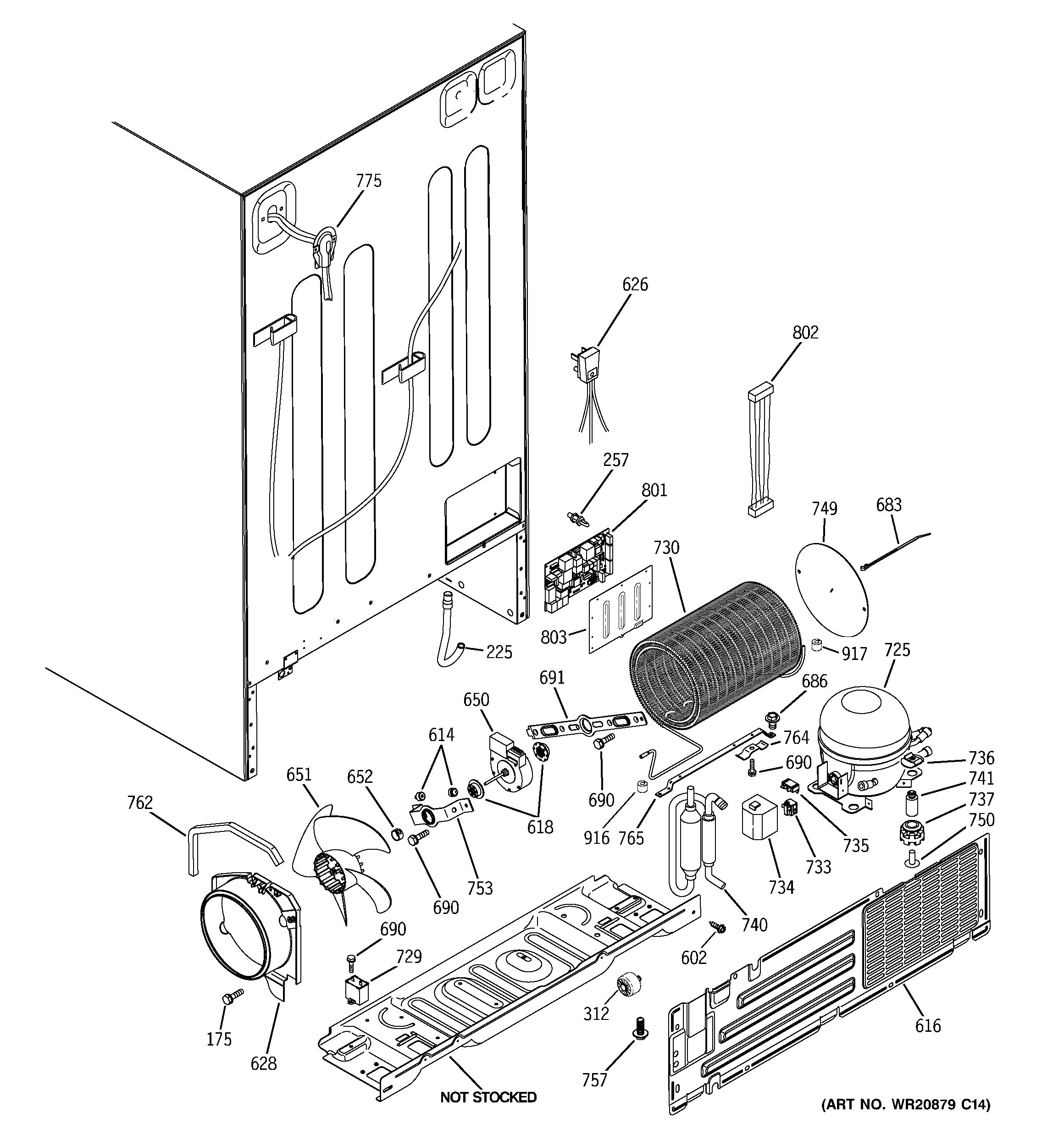 GE GCA23LBYAFWW sealed system & mother board diagram