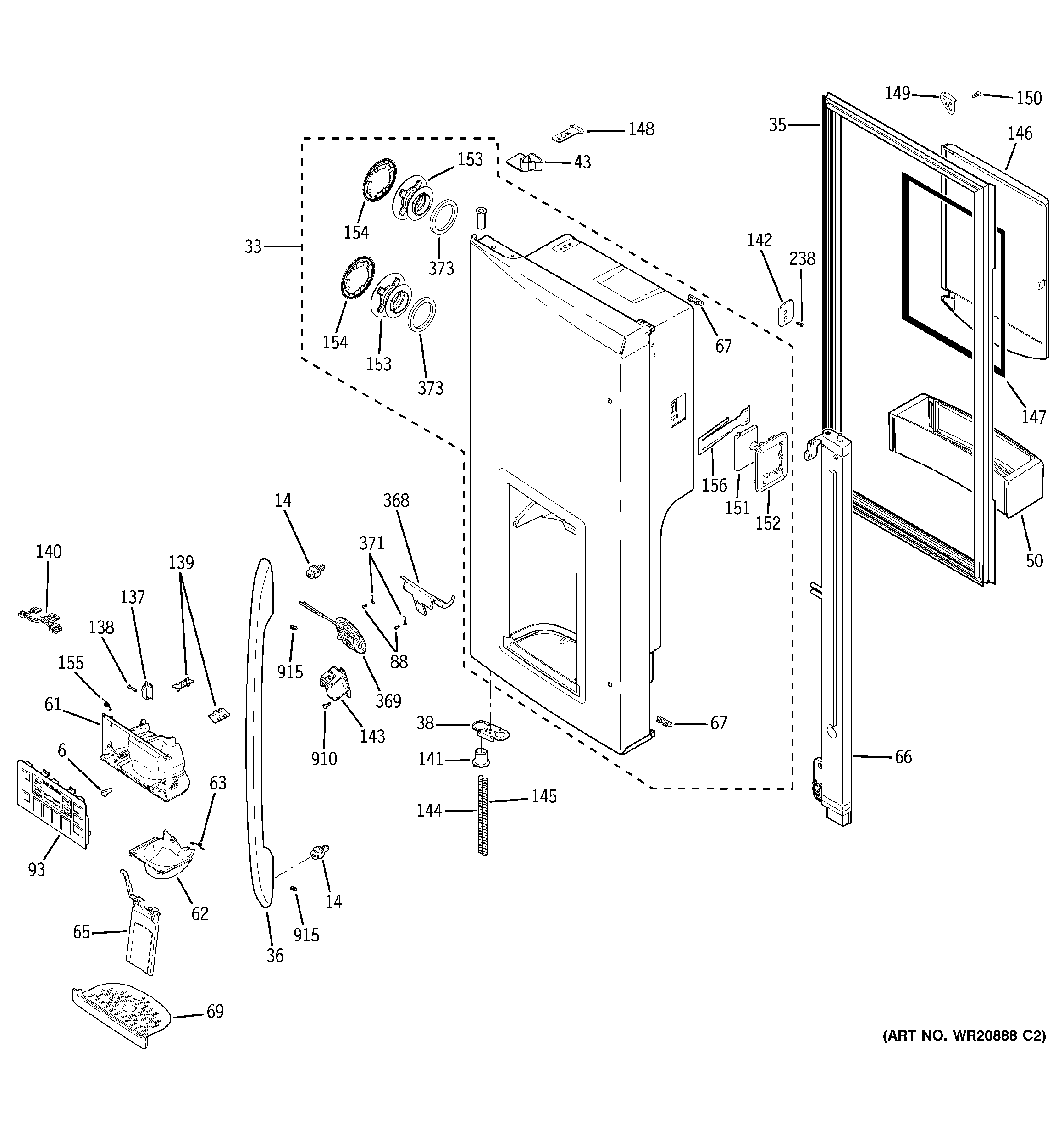 GE PFCS1RKZASS dispenser door diagram