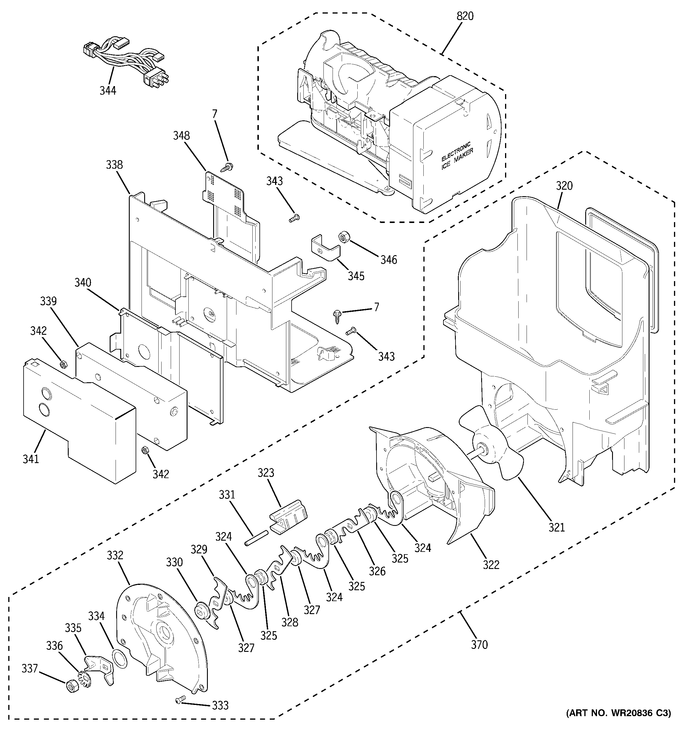 GE PFSF5RKZABB ice maker & dispenser diagram