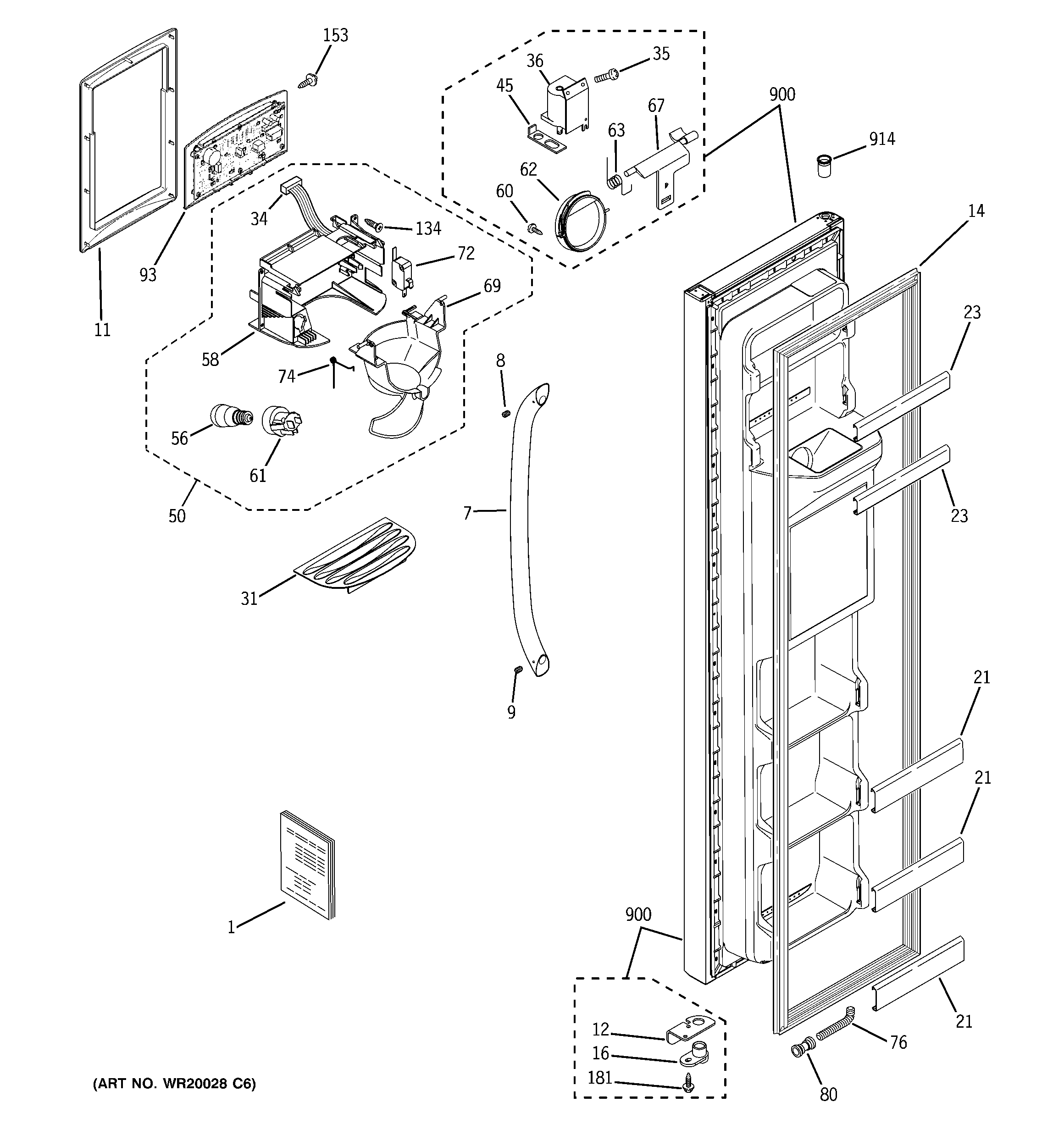 GE GSF25IGZBWW freezer door diagram