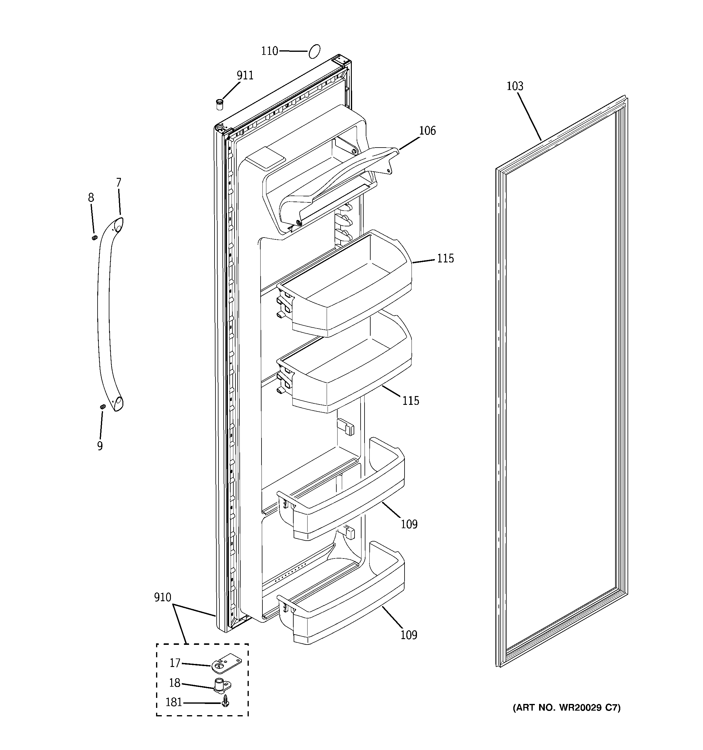 GE GSF25IGZBWW fresh food door diagram