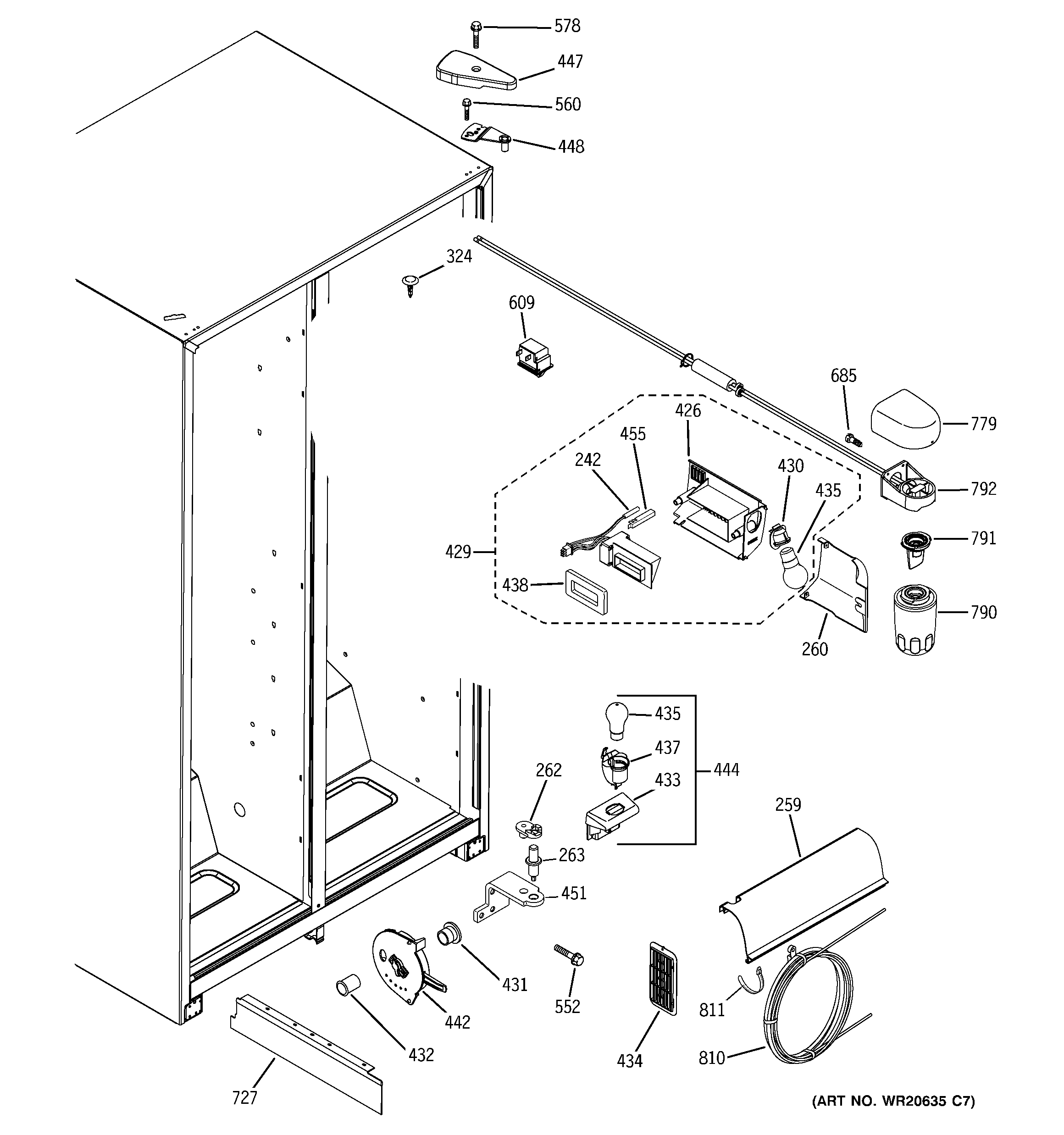 GE GSF25IGZBWW fresh food section diagram