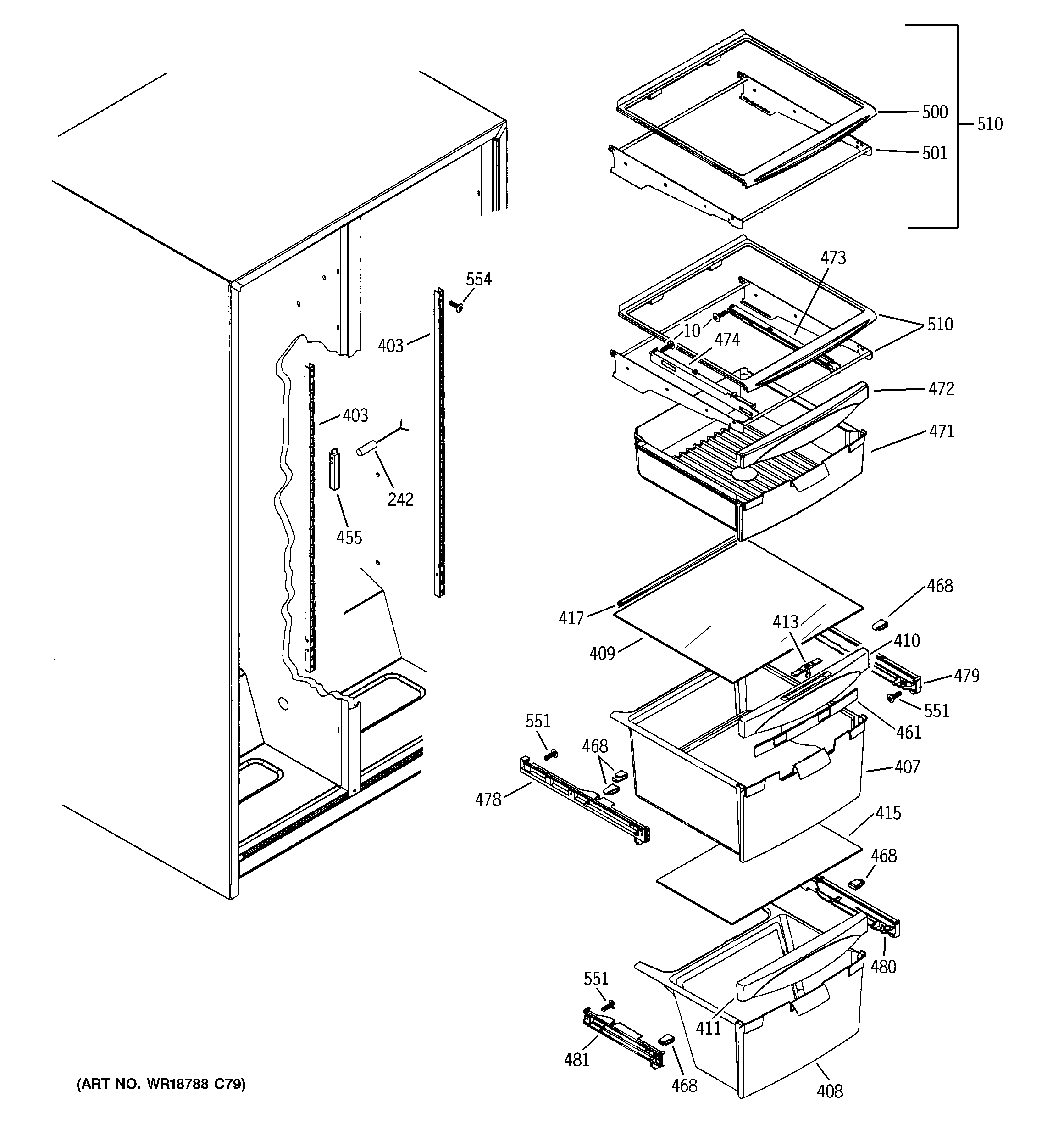 GE GSH22JFXPWW fresh food shelves diagram