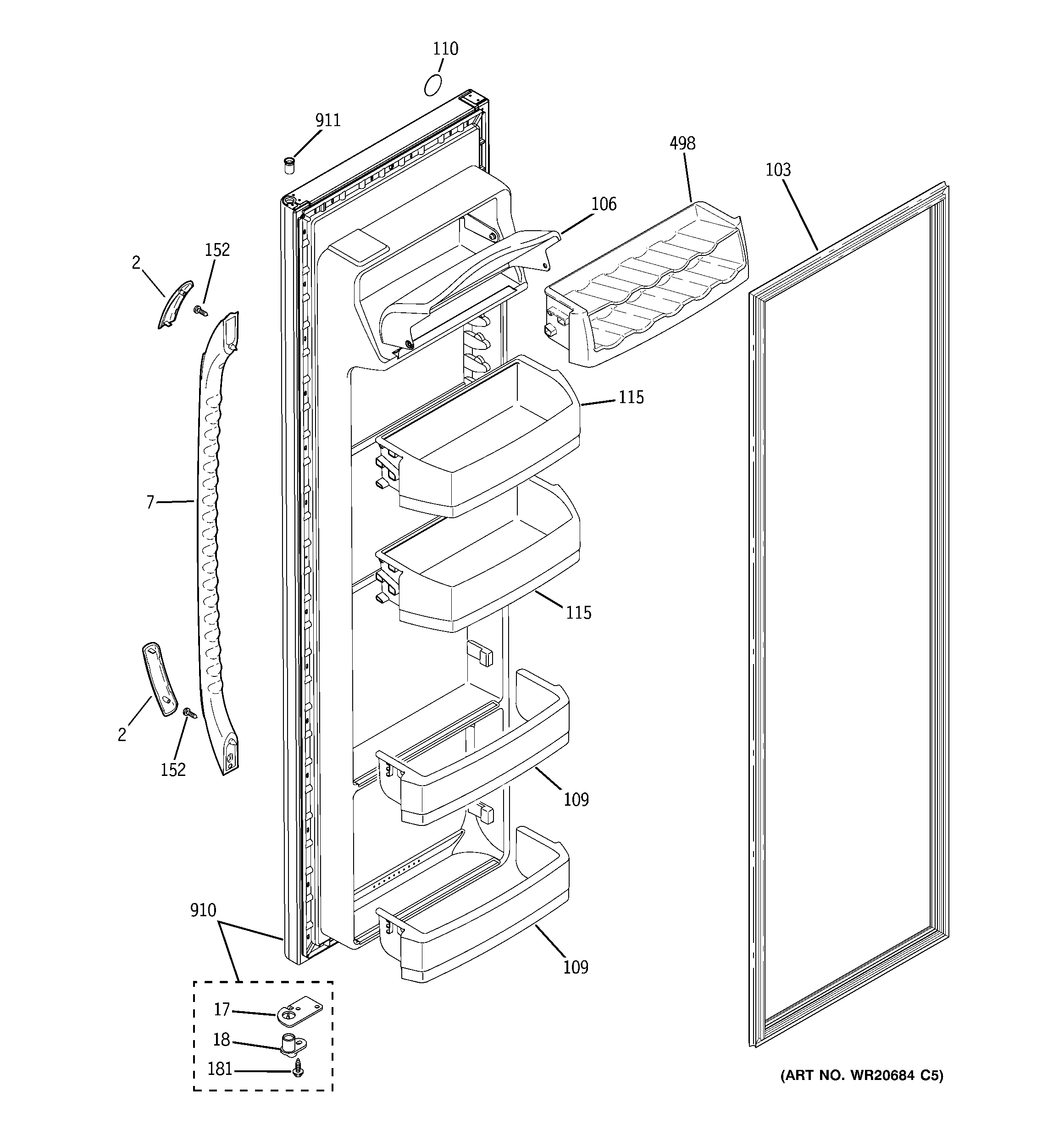 GE GSH25JFXPCC fresh food door diagram