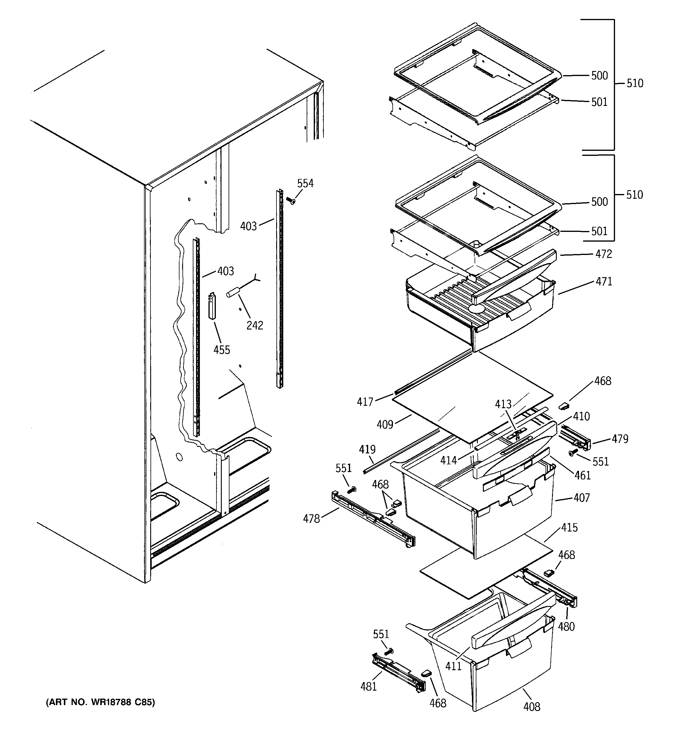 GE GSH25JGBCBB fresh food shelves diagram