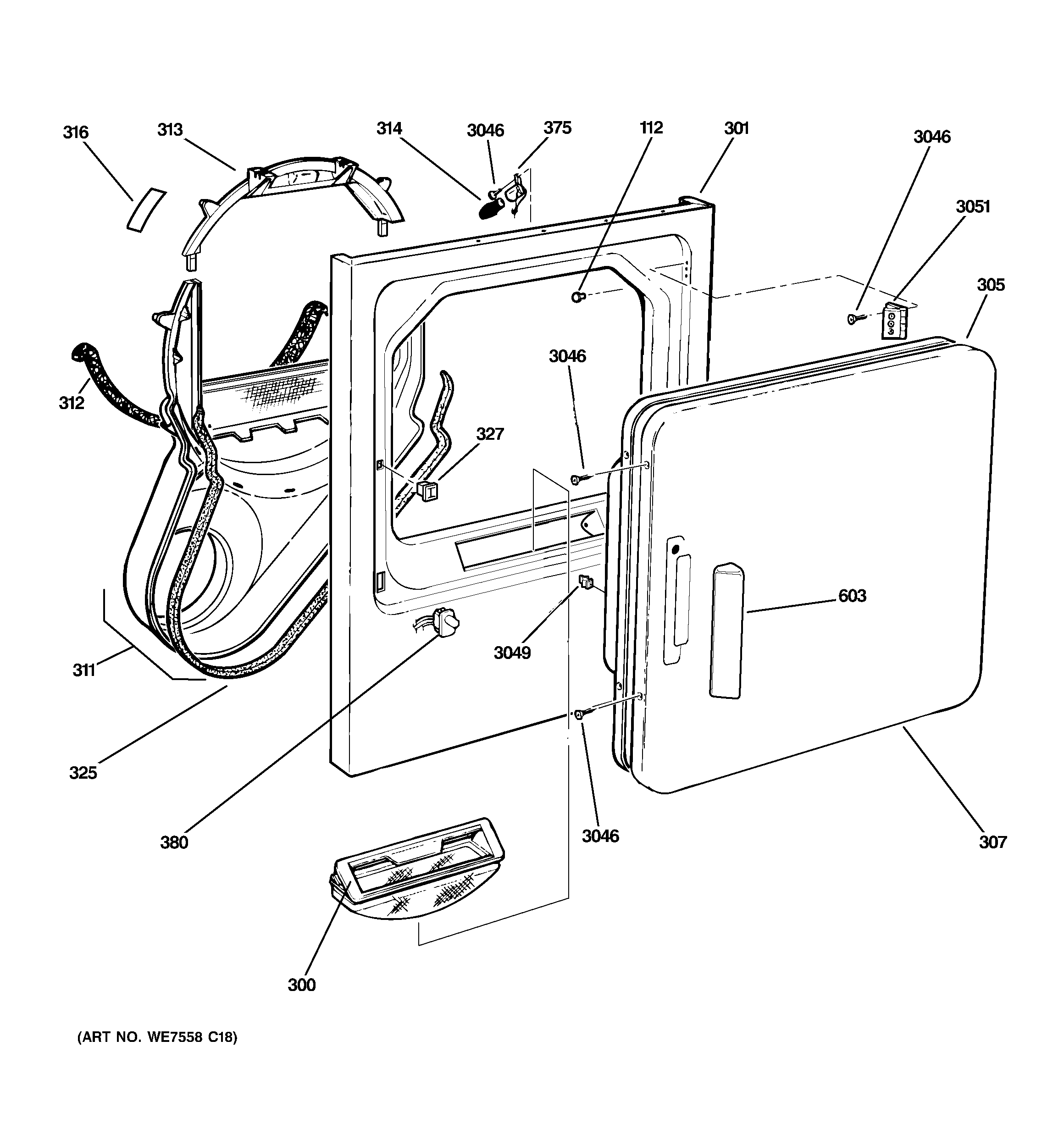 GE GTDL310EM1WS front panel  door diagram