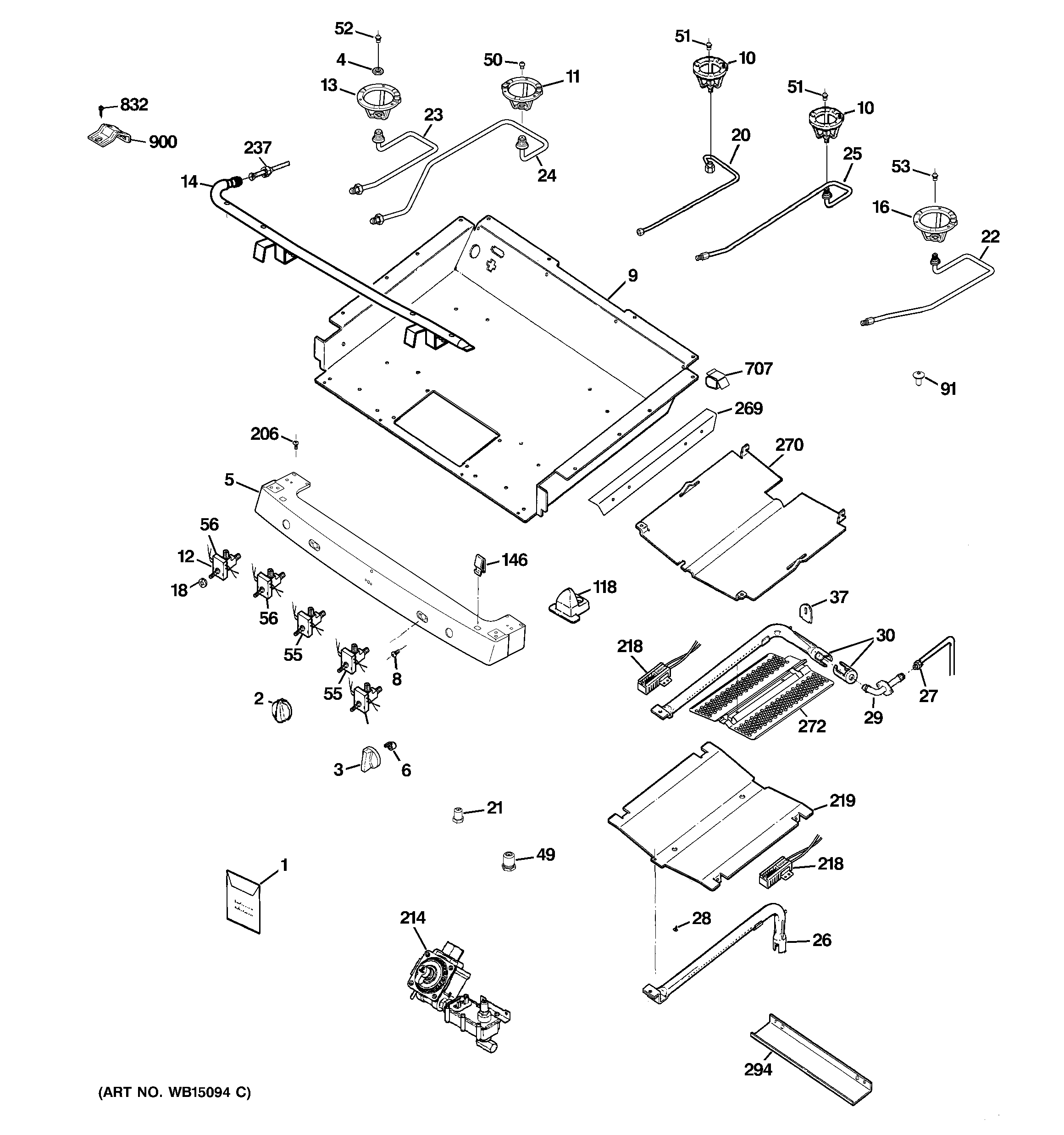 GE PGB900DET1BB gas & burner parts diagram