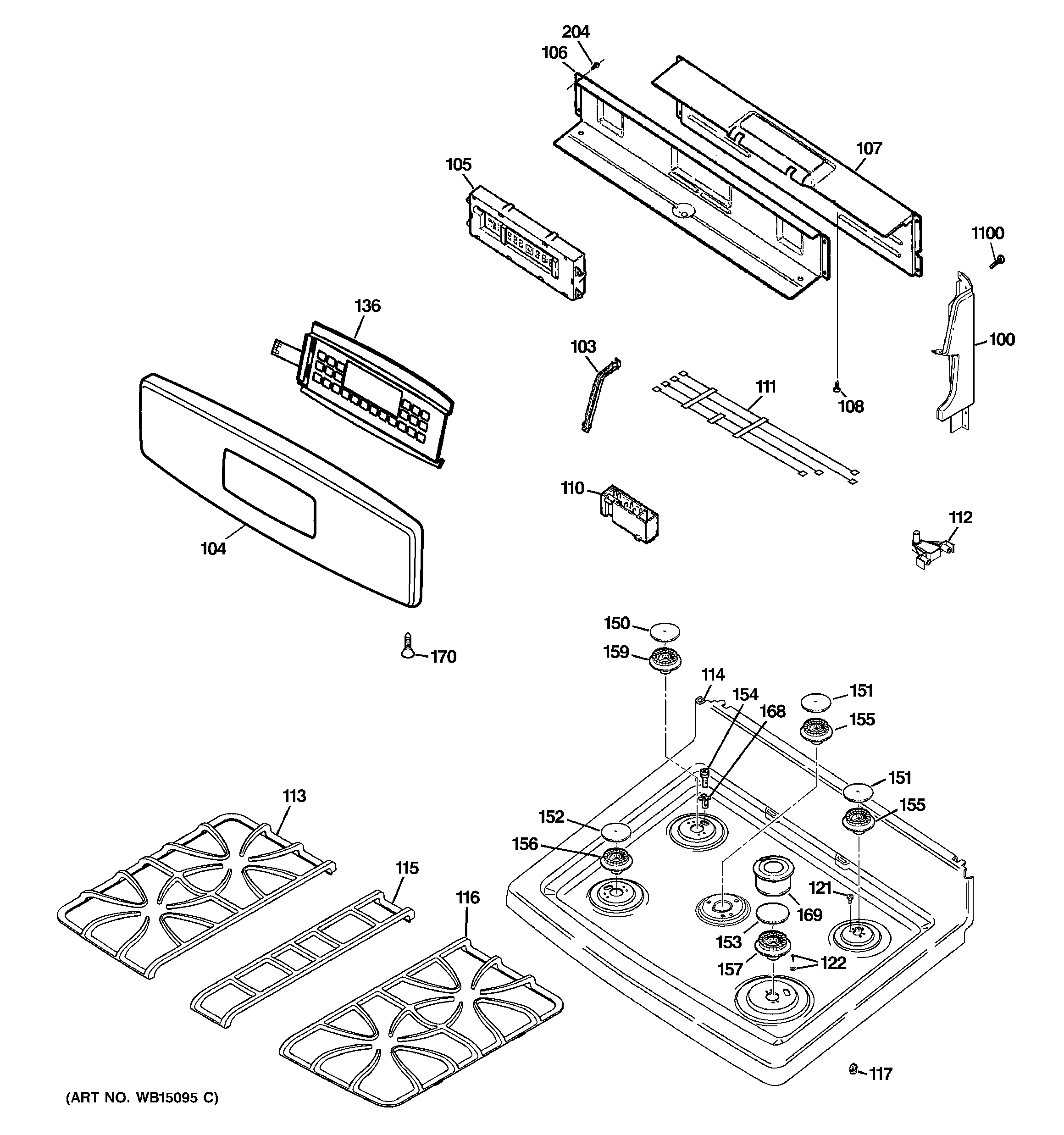 GE PGB900DET1BB control panel & cooktop diagram