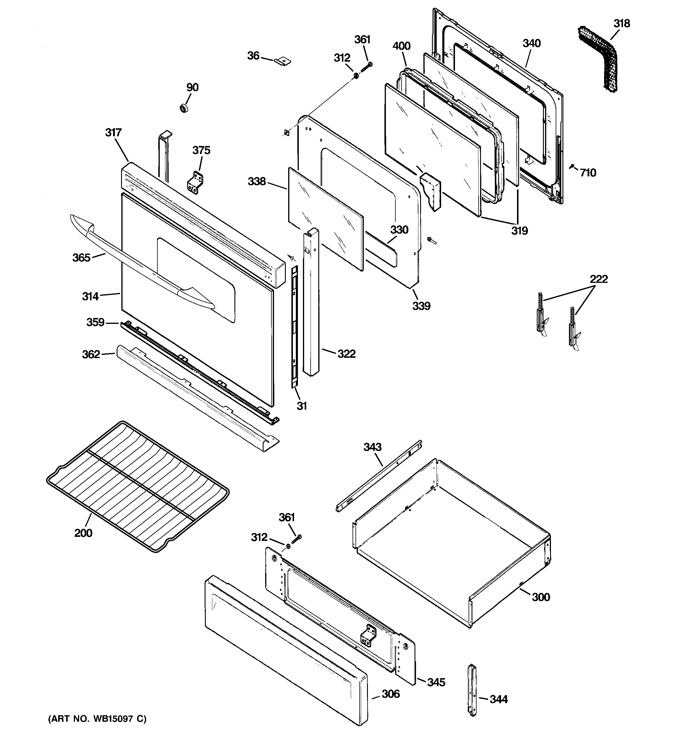 GE PGB900DET1BB door & drawer parts diagram