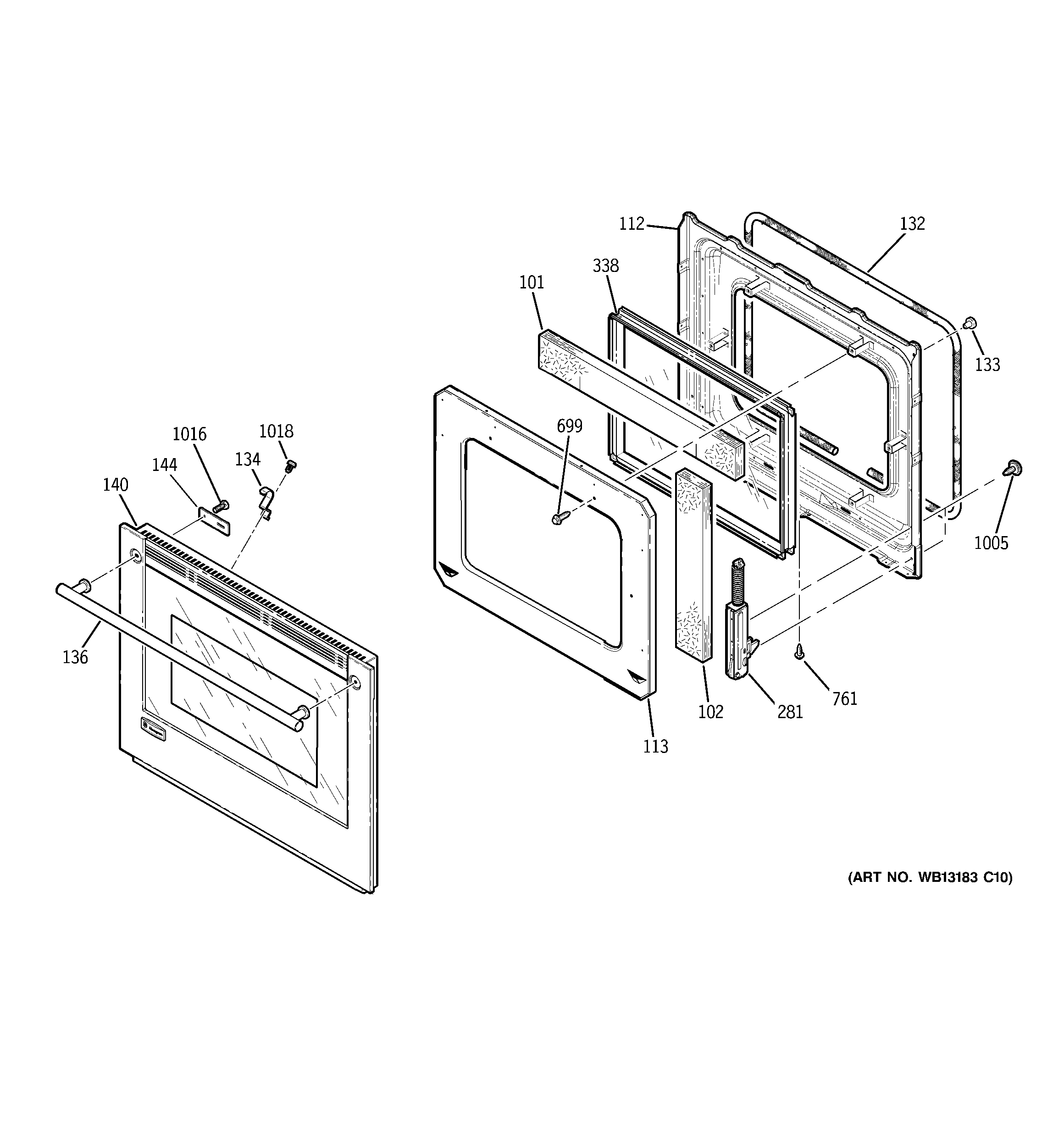 GE PT958DR1BB door diagram