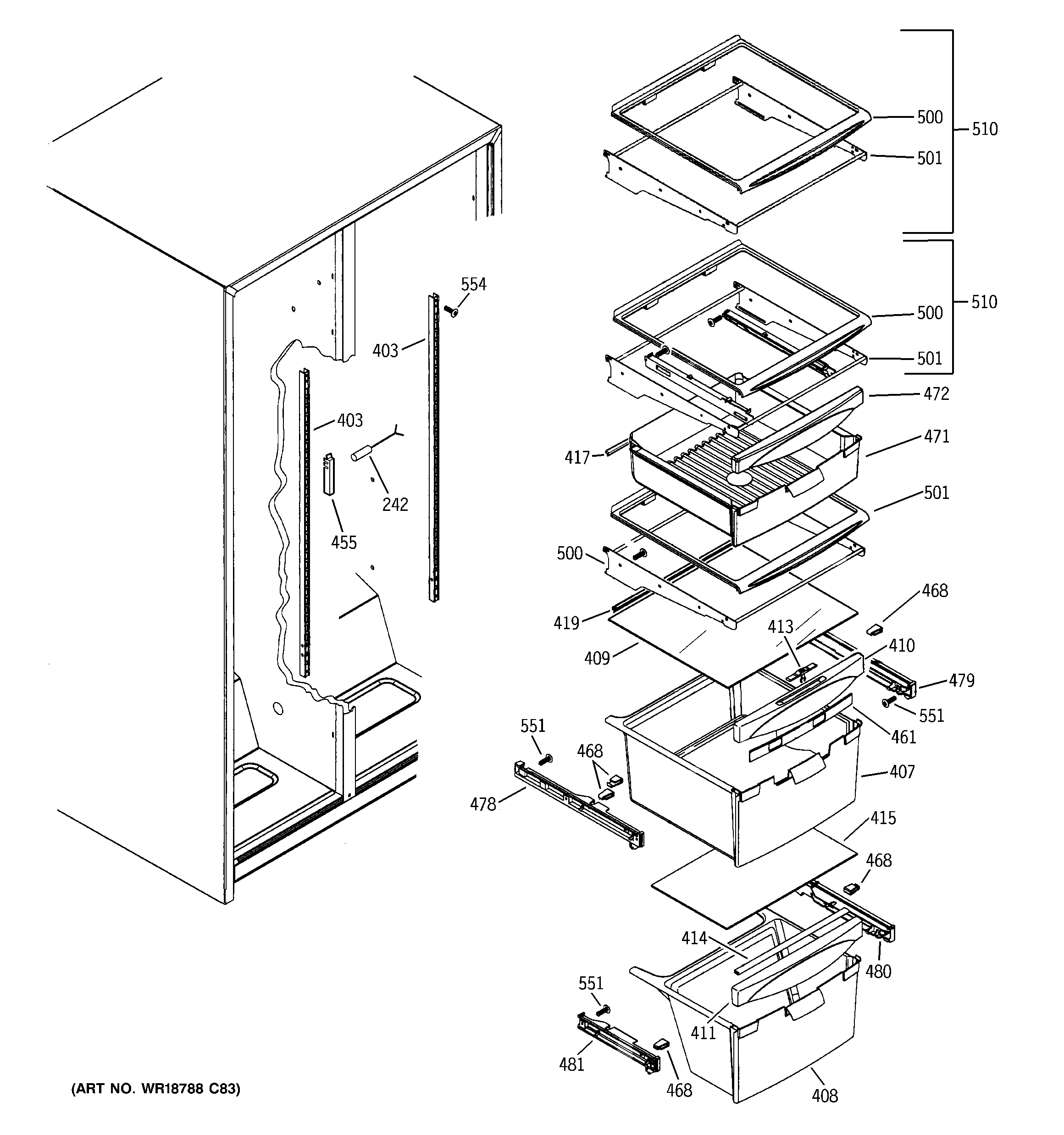 GE GSH22JSCCSS fresh food shelves diagram