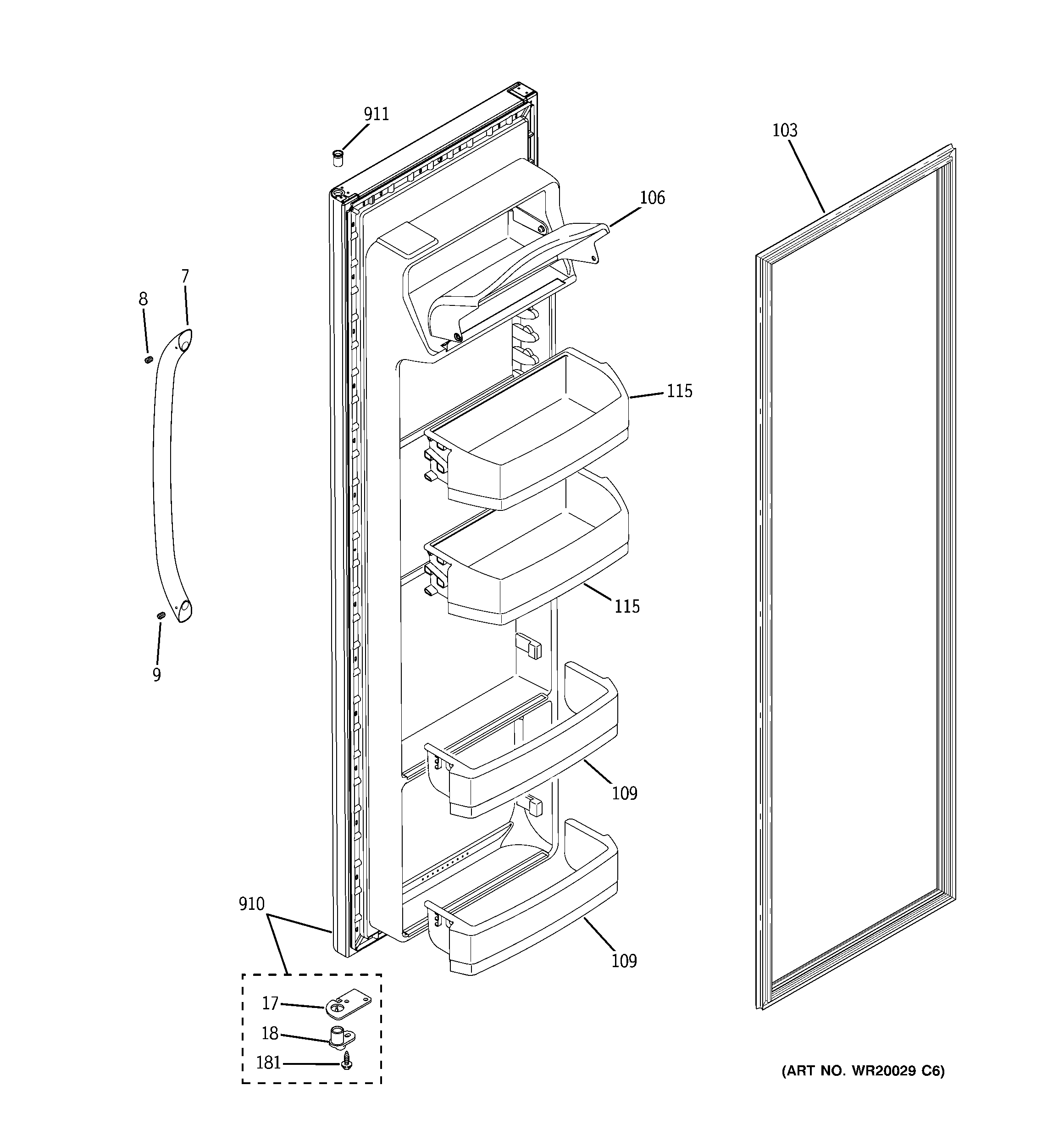 GE GSL22JGCBLS fresh food door diagram