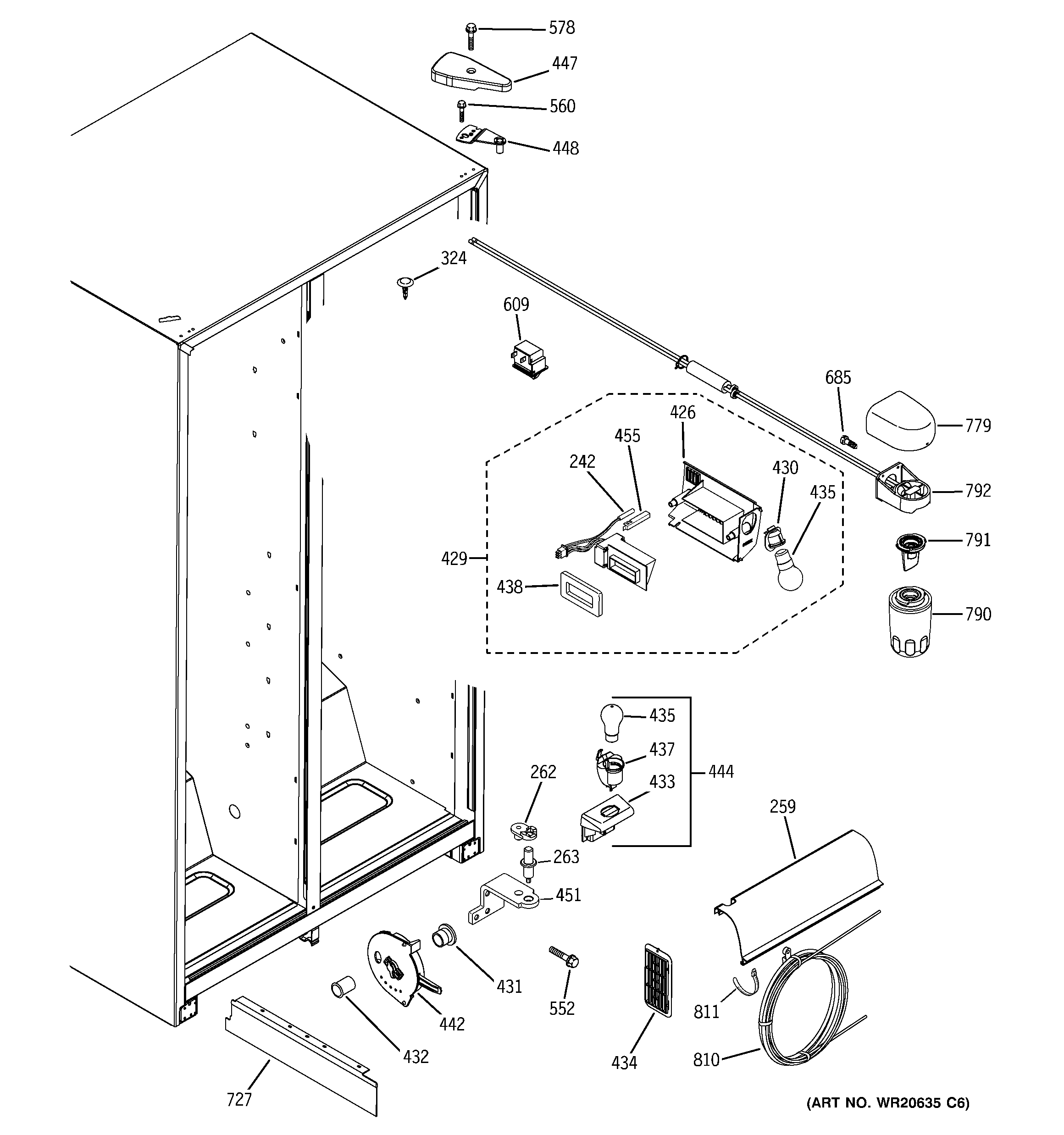 GE GSL22JGCCLS fresh food section diagram