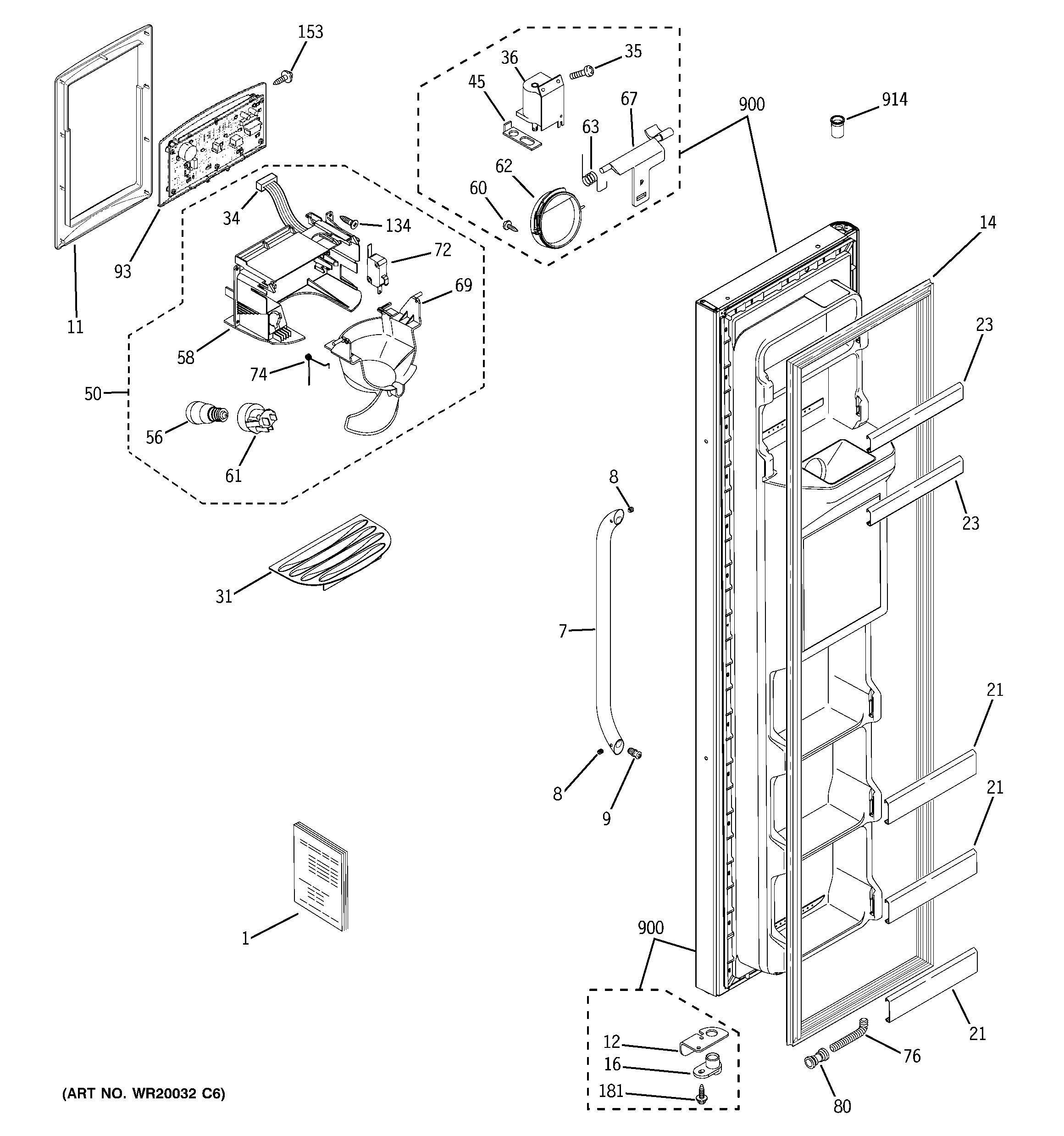 GE GSQ25JSBBSS freezer door diagram